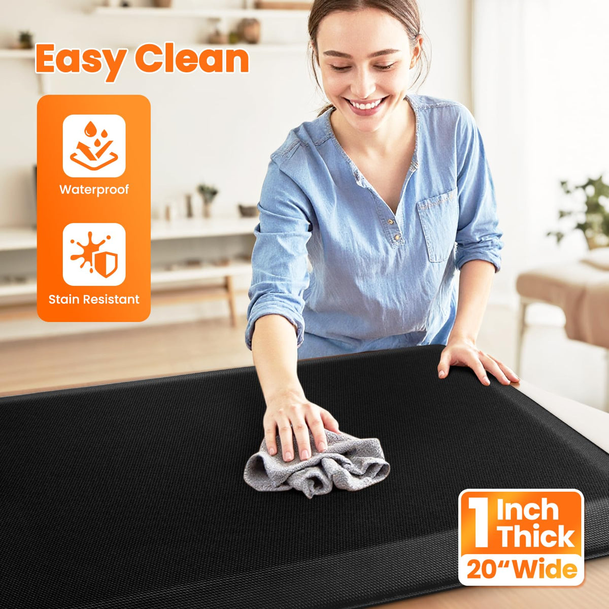 TranquilMoments Kitchen Mats for Floor, 1 Inch Extra-Thick Kitchen Rugs, Non-Slip & Waterproof Standing Desk Mat, Comfort Anti Fatigue Mats for Kitchen Floor, Home, Sink, Office (20" X 32", Black)