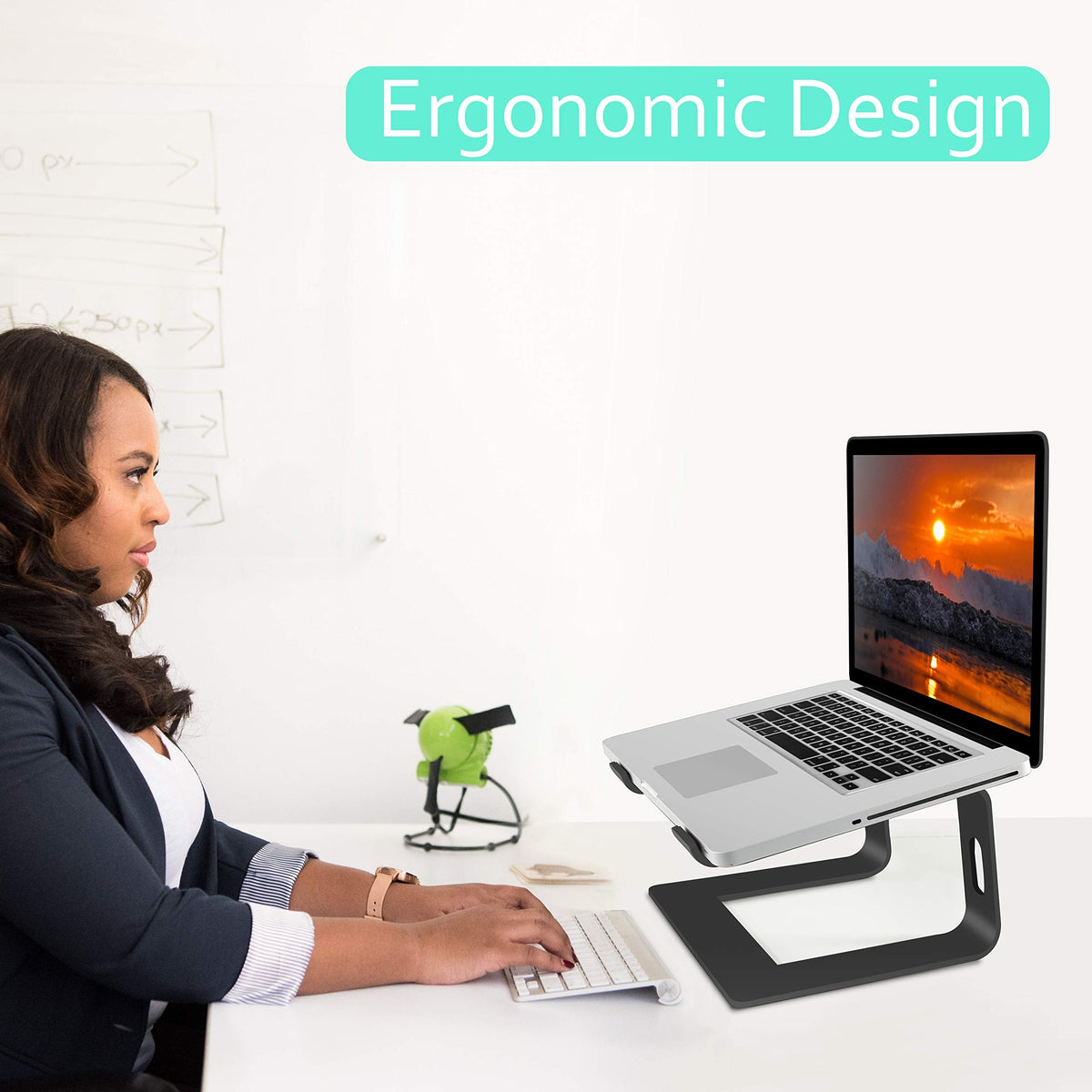 Orionstar Ergonomic Laptop Stand, Premium 5mm Aluminum Riser for 10-15.6 Inch Notebook Computer, Tool-Free Detachable Elevator Holder for Desk Office, Sturdy Riser for Eye-Level Neck Relief, Black