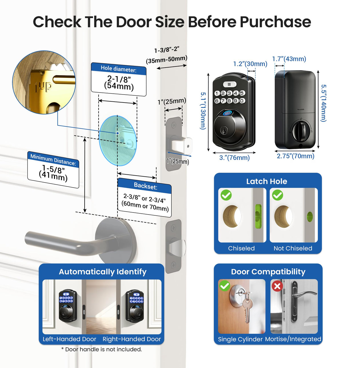Veise KS02A Fingerprint Keyless Entry Door Lock, Auto Lock, Electronic Keypad Deadbolt for Front Door, Biometric, Anti-Peeping Password, Easy Install, Matte Black