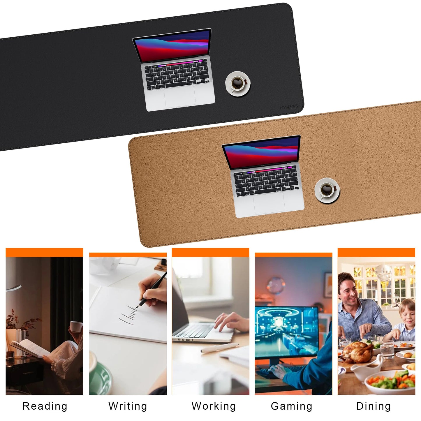 Mydours 70.9"x19.7" Black Desk Pad - Premium Dual-Sided PU Leather & Cork Design for Home and Office, Ultra-Wide Mouse Mat with Smooth Gaming Surface, Protects Desks from Heat, Ink & Liquid Spills