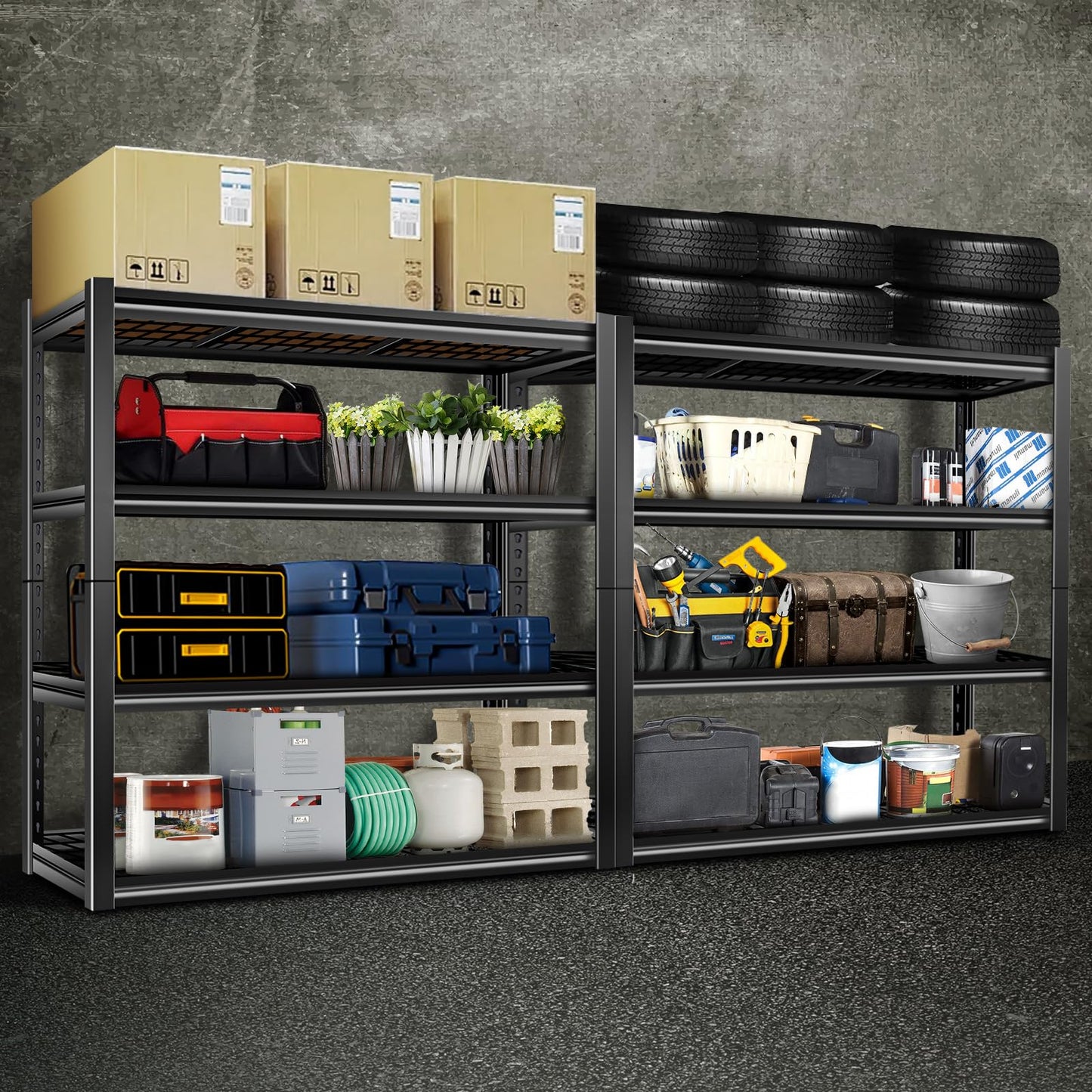 BILT HARD 4-Tier Metal Garage Storage Shelves, 46" W x 24" D x 72" H Industrial Heavy Duty Garage Shelving with Adjustable Shelf, Steel Utility Shelves for Warehouse, Workshop, Basement