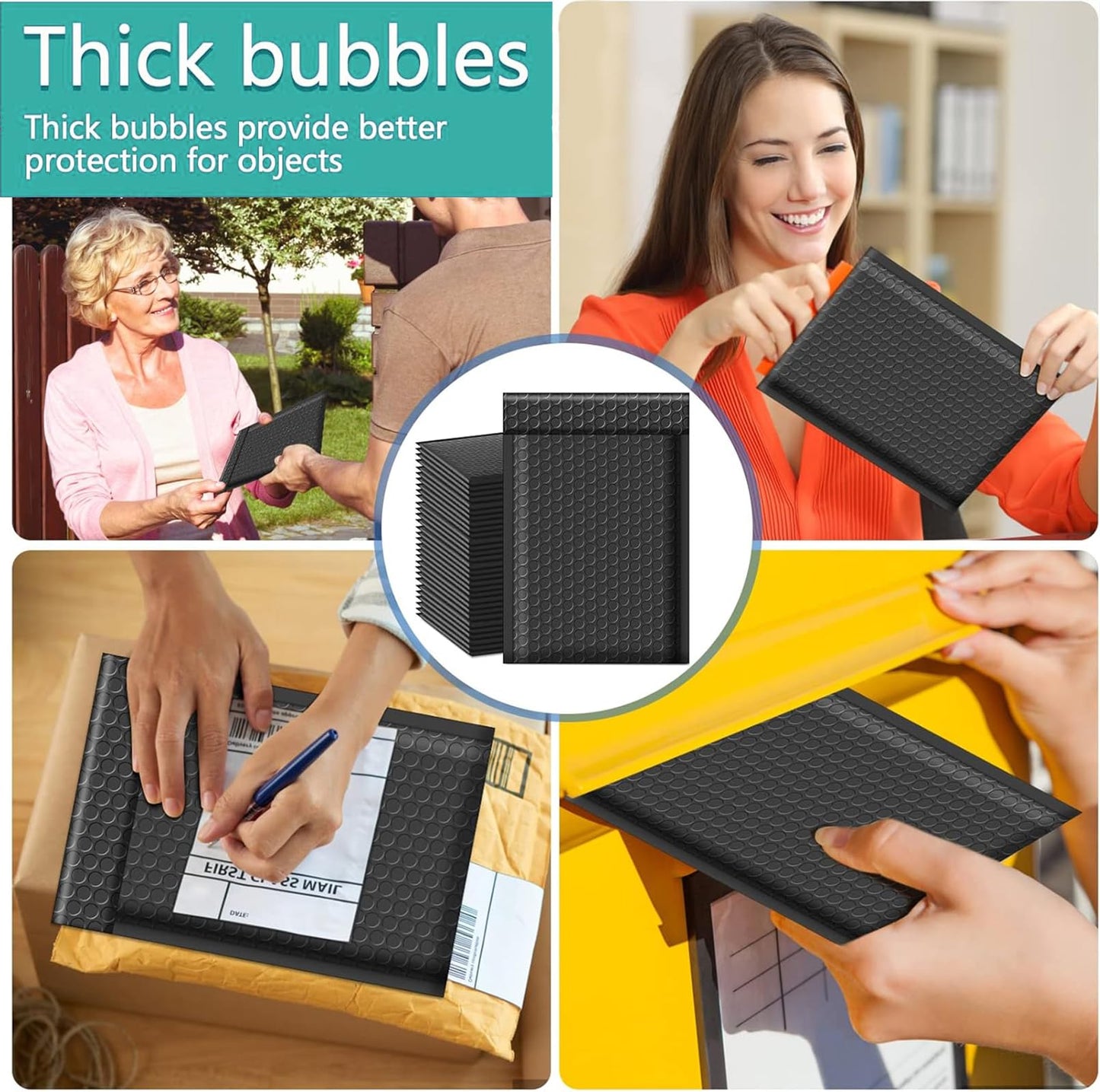 PLMMOUT 50 Pcs Bubble Mailers,Black Bubble Envelopes,Waterproof Self Seal Adhesive Shipping Bags,Poly Padded Envelopes,Bubble Padded Cushion Envelopes for Mailing Packing Small Business