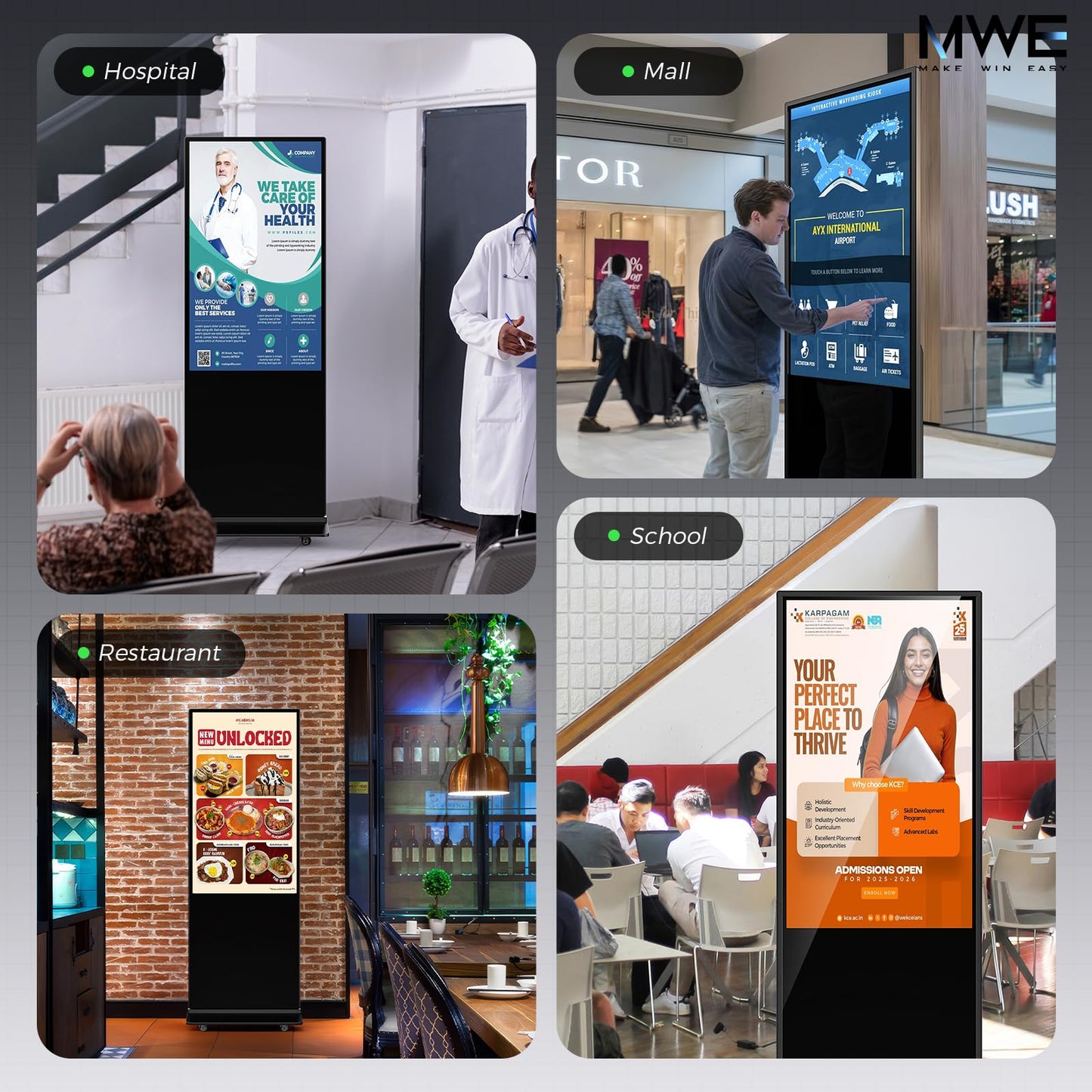 65 Inch 4K Digital Signage Display, Indoor Floor Standing Advertising Display Kiosk Android System,Commercial LCD Totem Support HDMI-in,Free Customization Stickers and Lifetime CMS System(Black)
