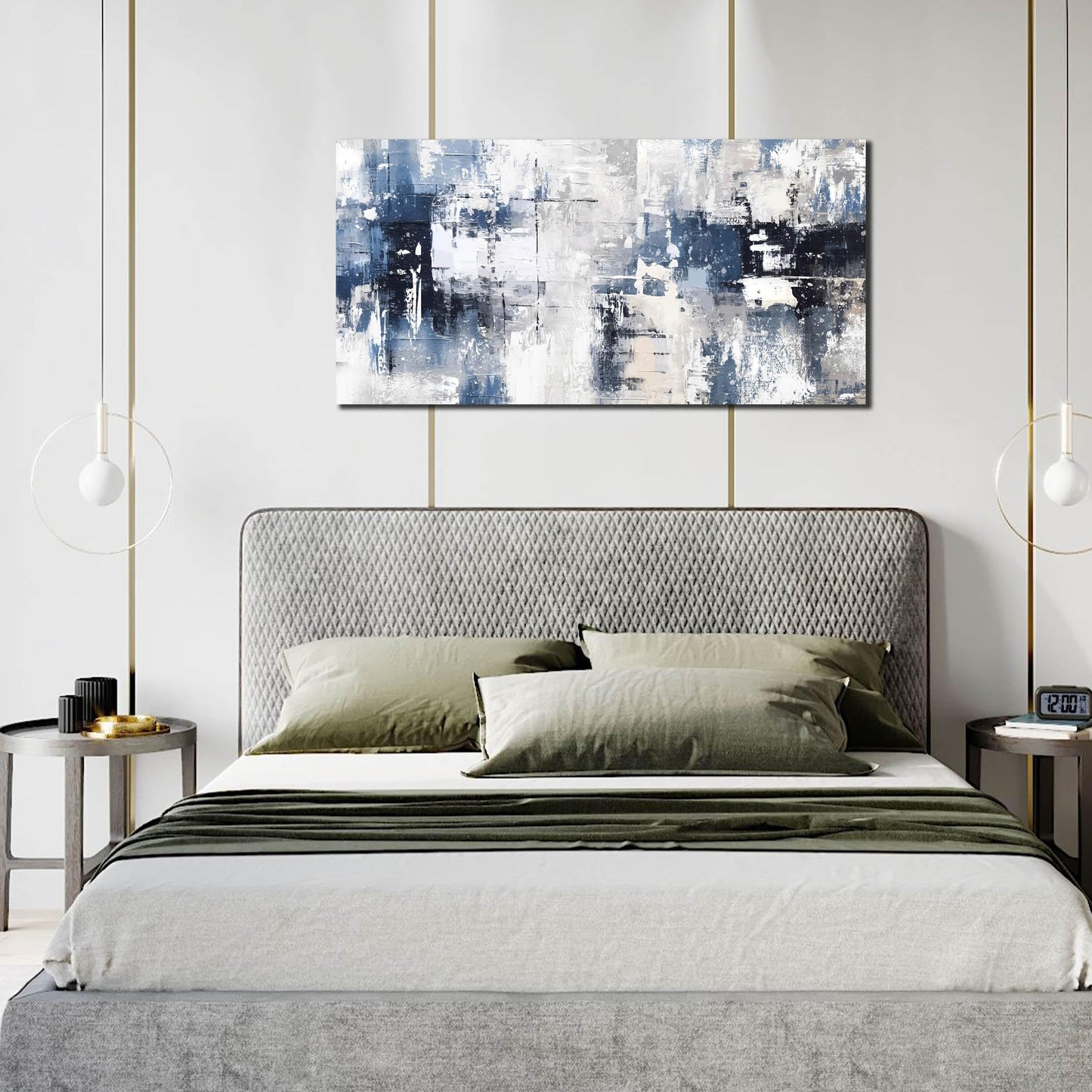 Prepeyssee White and Blue Abstract Canvas Wall Art for Living Room Bedroom Home Office Large Modern Grey Abstract Canvas Prints Picture Ready to Hang Size 20x40