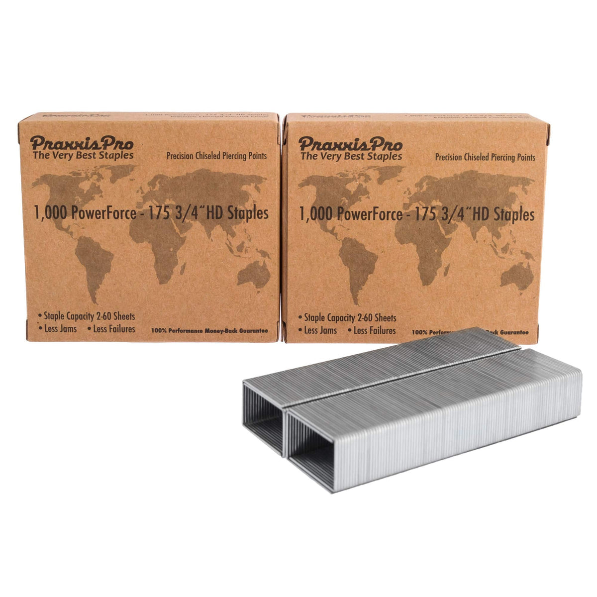 PraxxisPro PowerForce-175 Heavy Duty Staples Refill, 3/4" Leg Length - Superior Steel, Chisel-Point, 2-175 Sheet Capacity - Compatible with Most Heavy Duty Staplers, 2000
