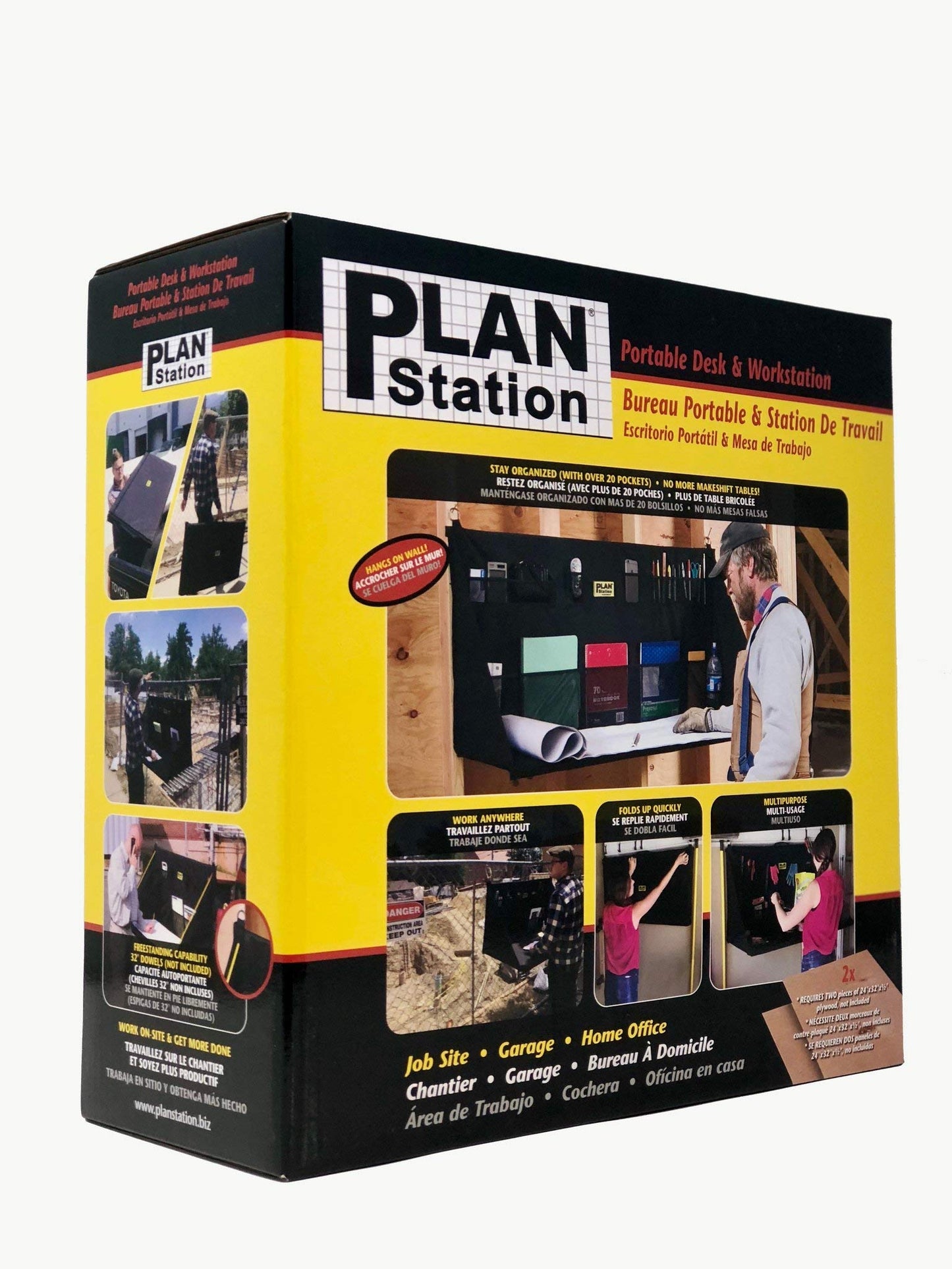 Plan Station PRO WS3800 Portable Standing Desk, Workbench, Station, Storage for Jobsite, Garage, Office, Shop, Hanging Work Surface, Black