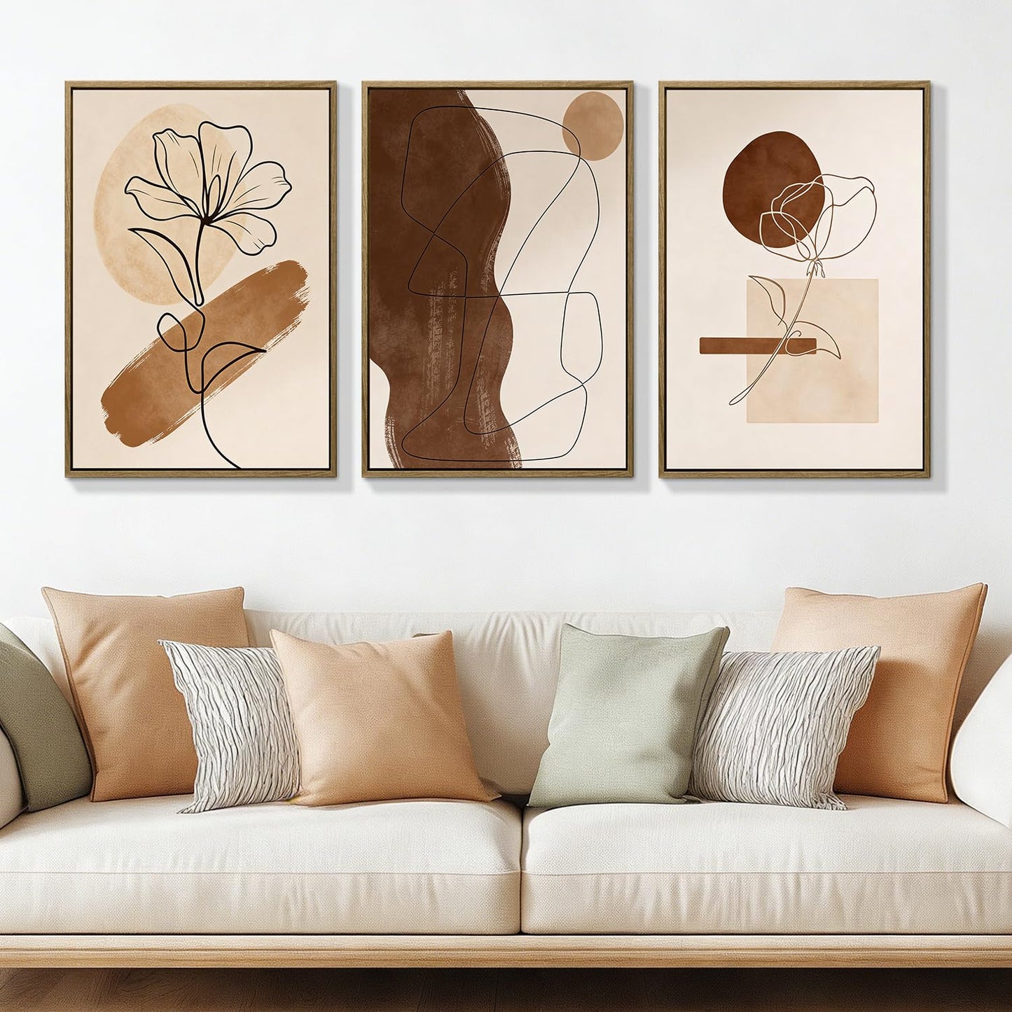 3Pcs Large Framed Botanical Canvas Wall Art, Modern Neutral Plant Abstract Canvas Prints, Minimalist Nature Wall Decor, Large Wall Art for Living Room Bedroom Office Farmhouse Decor 16 * 24in