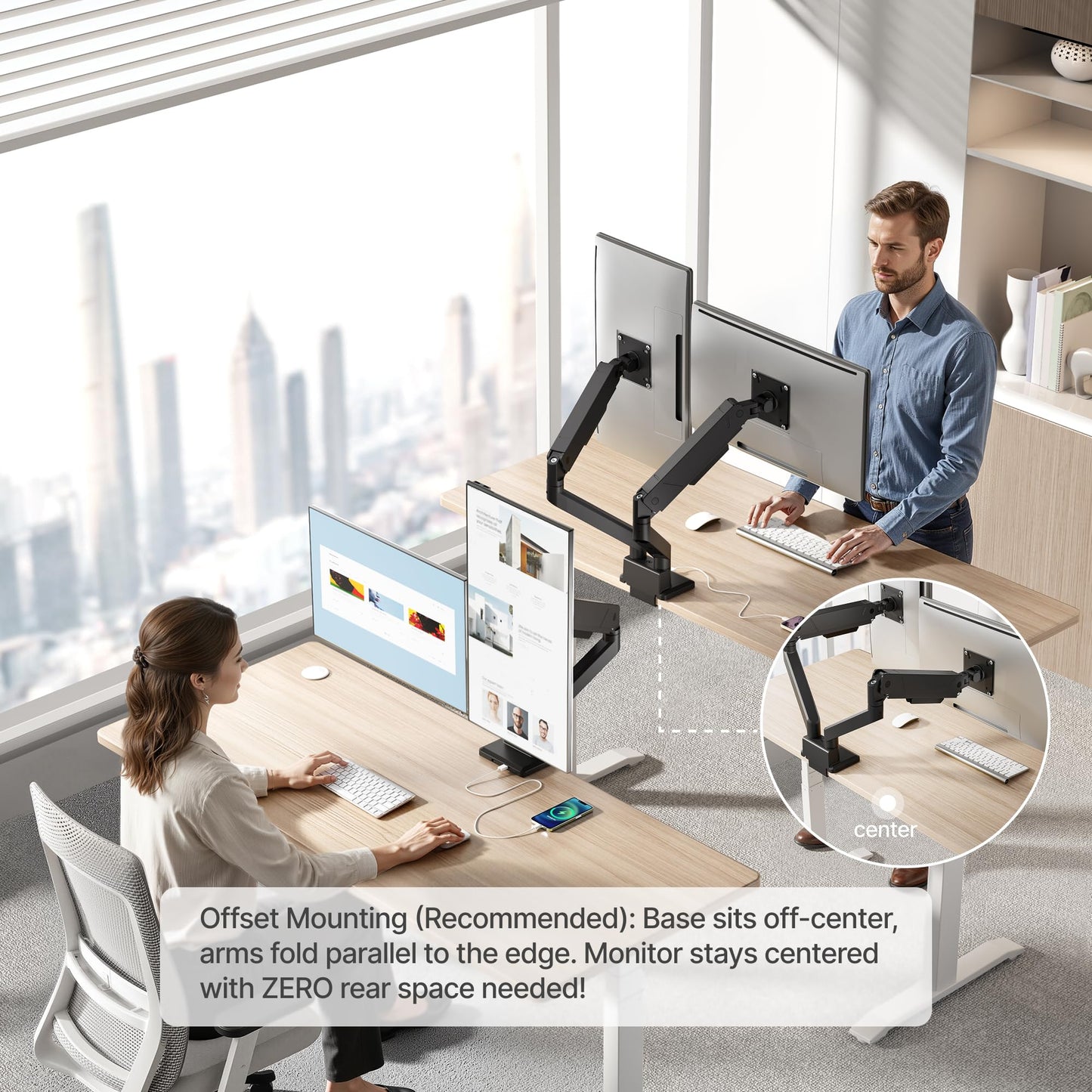 monTEK Dual Monitor Mount with USB Monitor Arms for 2 Monitors for 17 to 35 Inch Curved Screen Holds 35 Lbs Adjustable Heavy Duty Monitor Desk Mount Cable Management, VESA 75/100mm