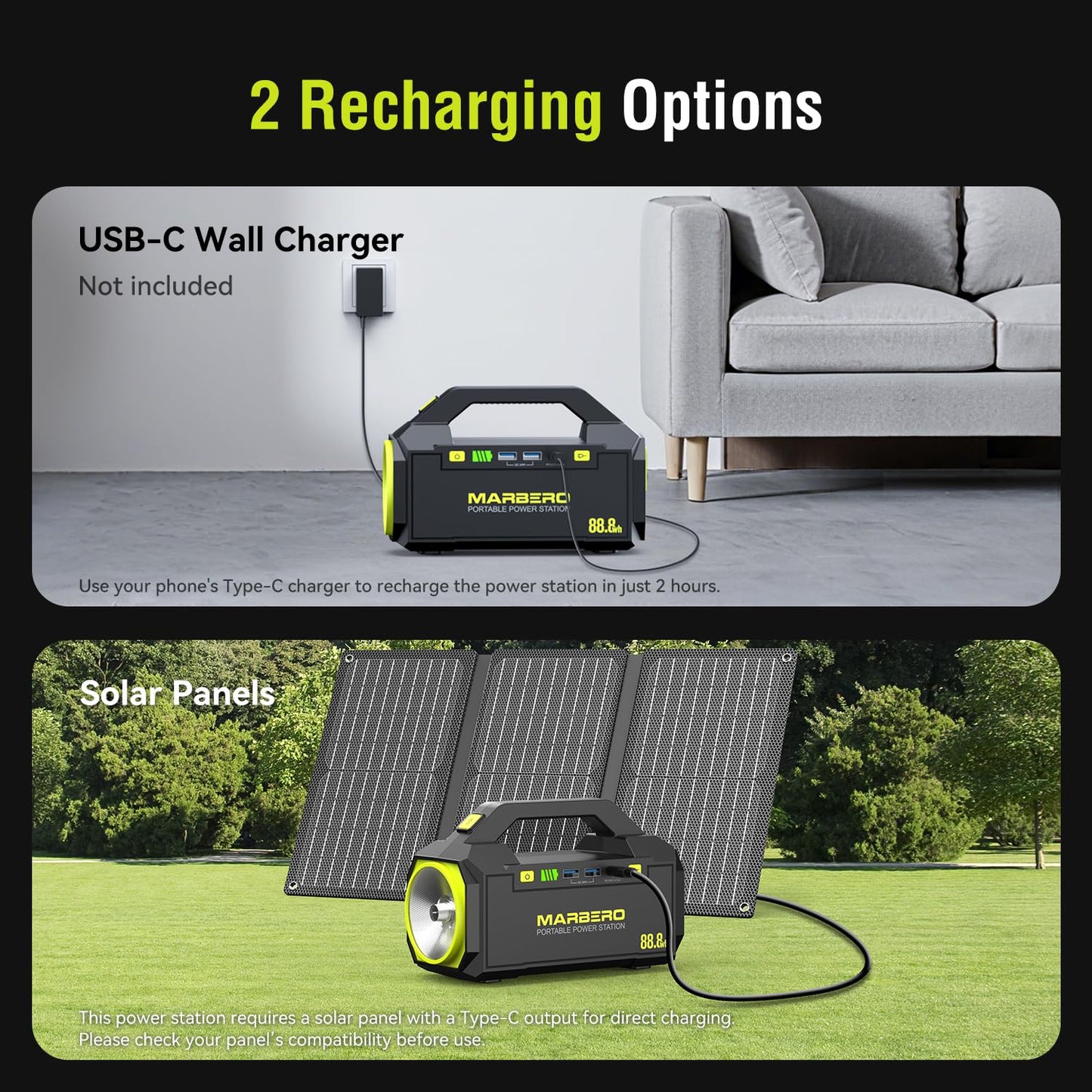 MARBERO Portable Power Station 88.8Wh Camping Portable Charger with Flashlight High Lumens Fast Charging Power Bank with AC Outlet 100W (150W Surge) for Hiking Hurricane Backup Emergencies