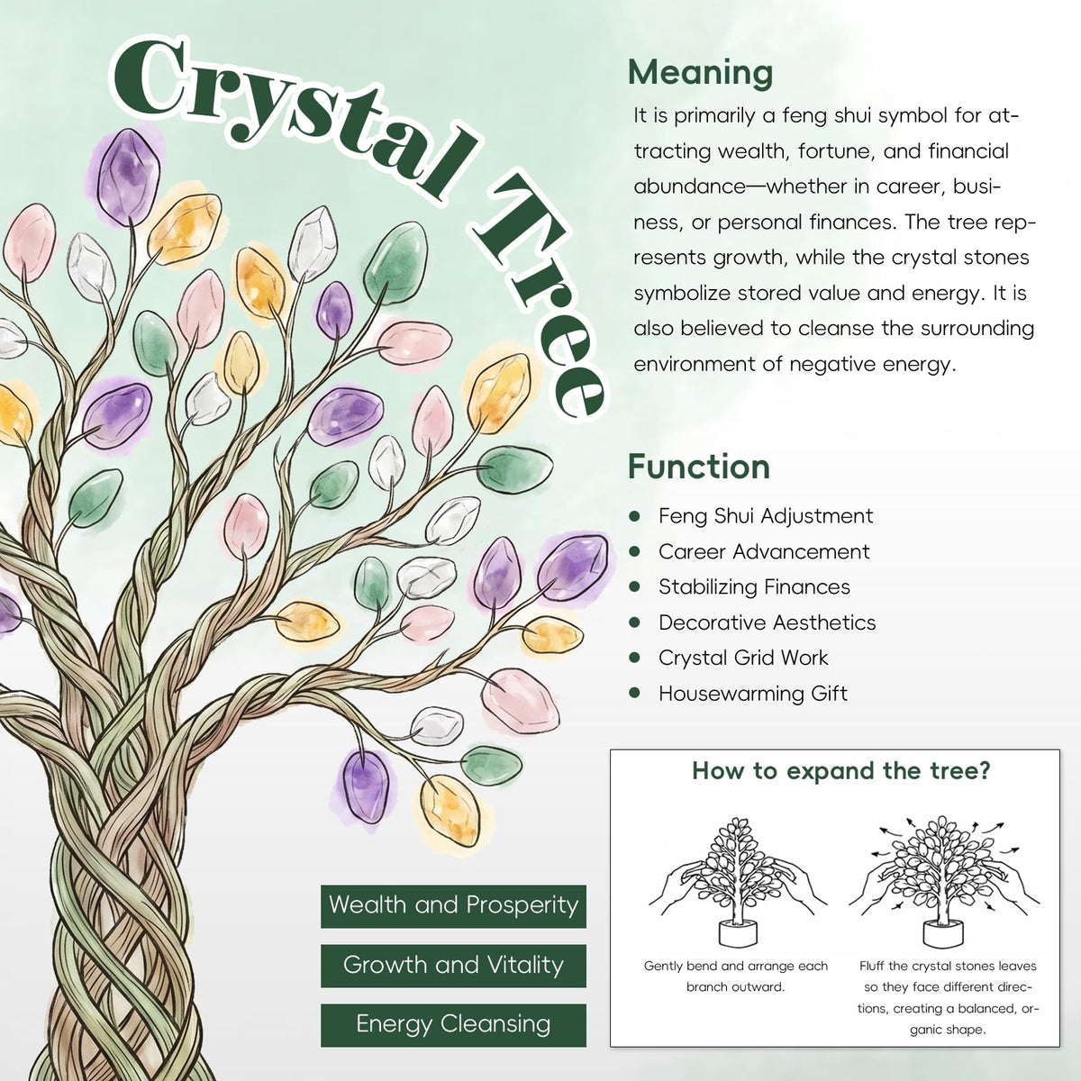 Rockcloud Handmade Amethyst & Citrine Crystal Tree with Amber Calcite Cluster Base Money Tree Tumbled Stones Feng Shui Ornament for Home Office Desktop Decoration