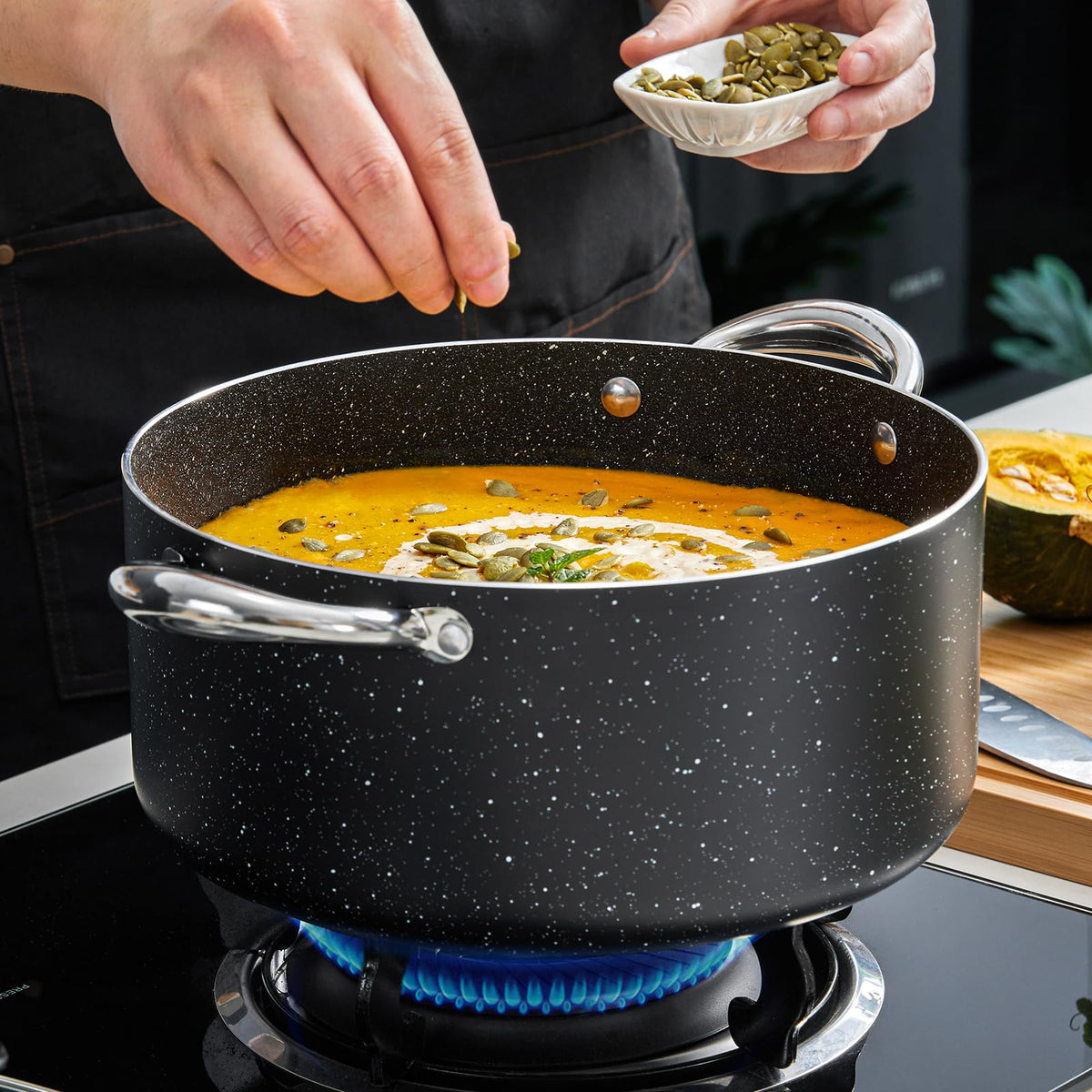 BEZIA 6 Quart Nonstick Stock Pot with Lid, Induction Cooking Pot Soup Pot, Non-toxic and Oven Safe, Perfect for Stews, Soups and All Stovetops, PFOA PFAS Free