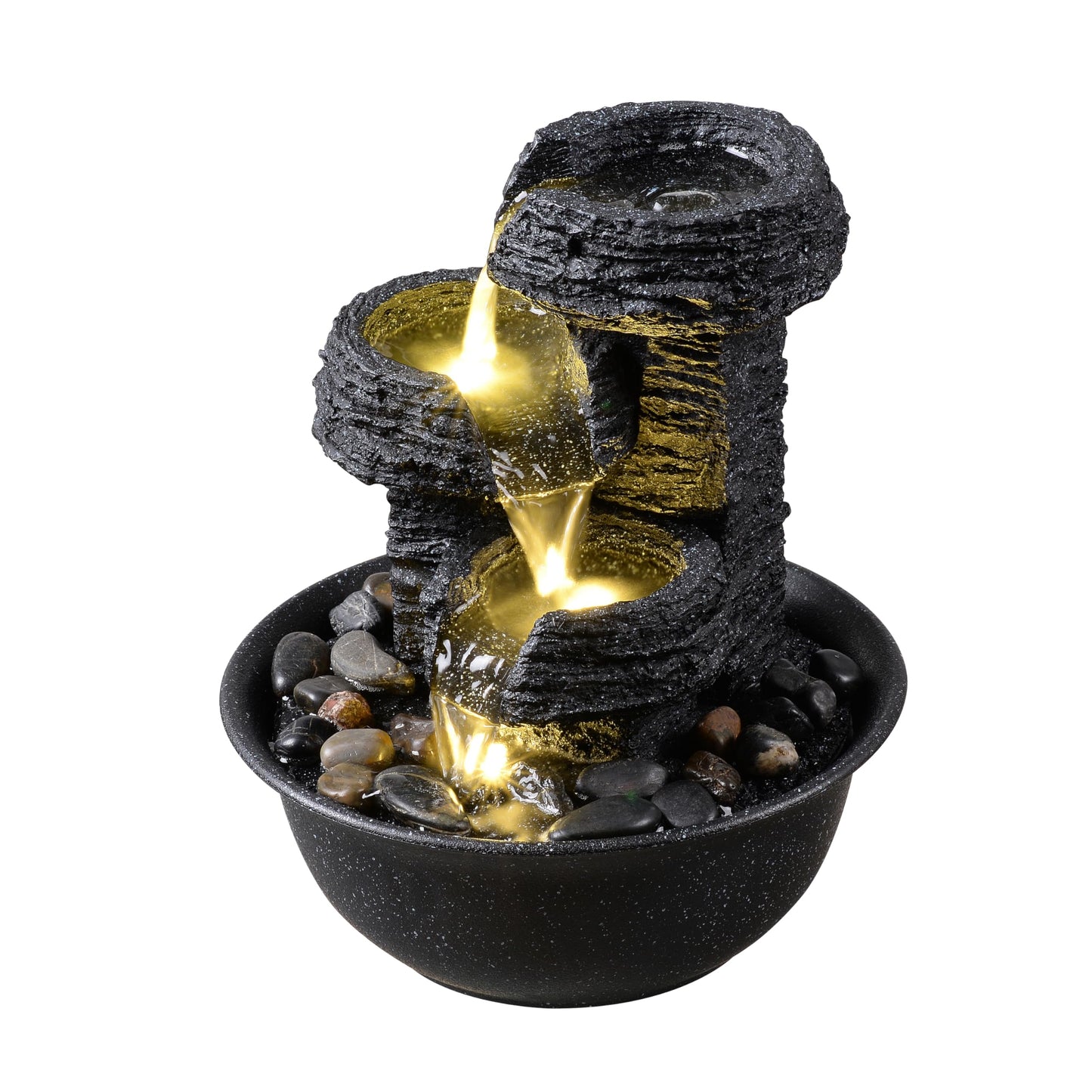 Rock Style Tabletop Fountain with LED Light – Indoor Waterfall Feature for Home or Office Décor, Relaxing Zen Desktop Water Fountain