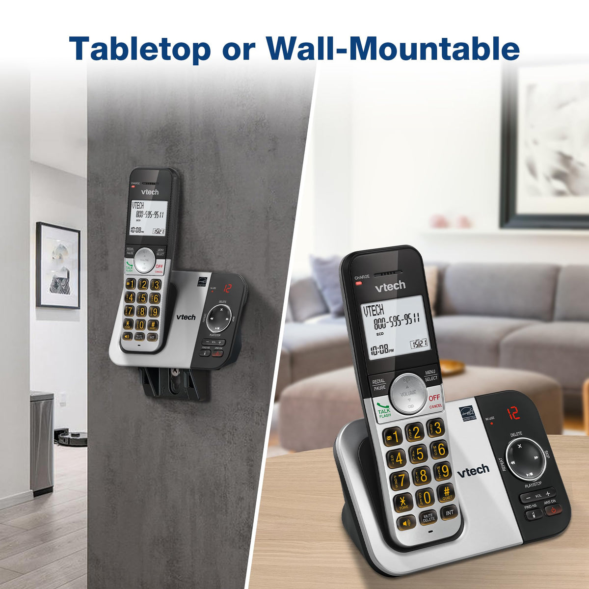 VTech VG232-5 DECT 6.0 Cordless Phone with Digital Answering Machine, 5 Handsets – Large Backlit Display, Big Buttons, Full-Duplex Speakerphone, Caller ID, Easy to Use