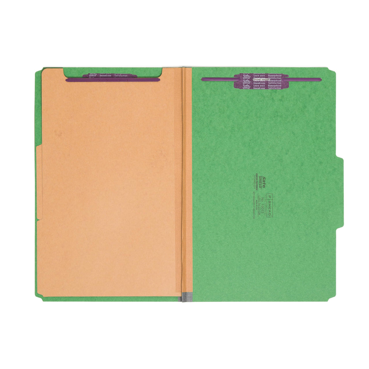 Smead Pressboard Legal Size File Folders with SafeSHIELD Fasteners, 2 Dividers, 2" Expansion, Office Folders, Paper Holder, Green, 10 per Box (19033)