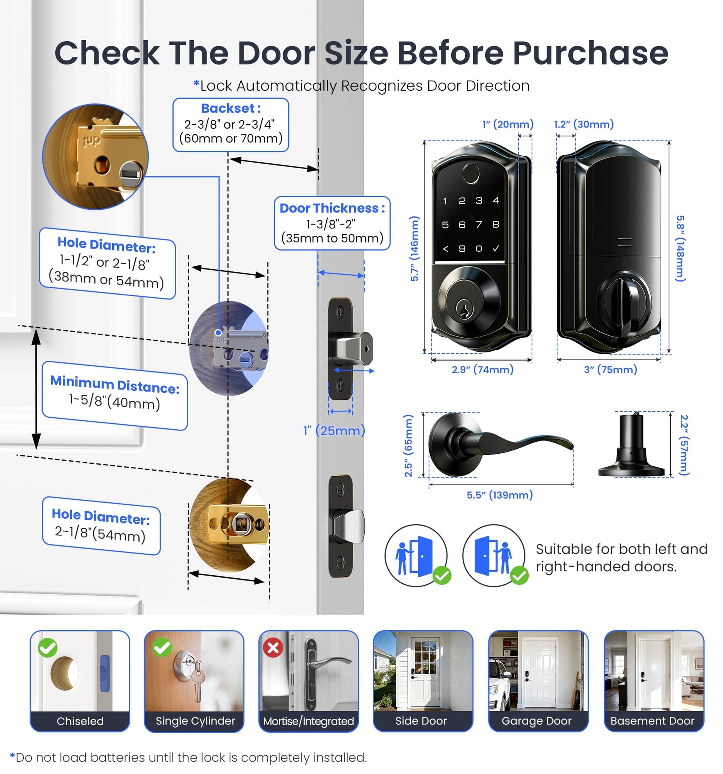 Veise VE017-L Fingerprint Smart Lock with Lever Handles, App Control, Keyless Entry Front Door Lock Set, Electronic Digital Keypad Deadbolt, Remote Grant, Emergency Power Port, Auto Lock, Matte Black