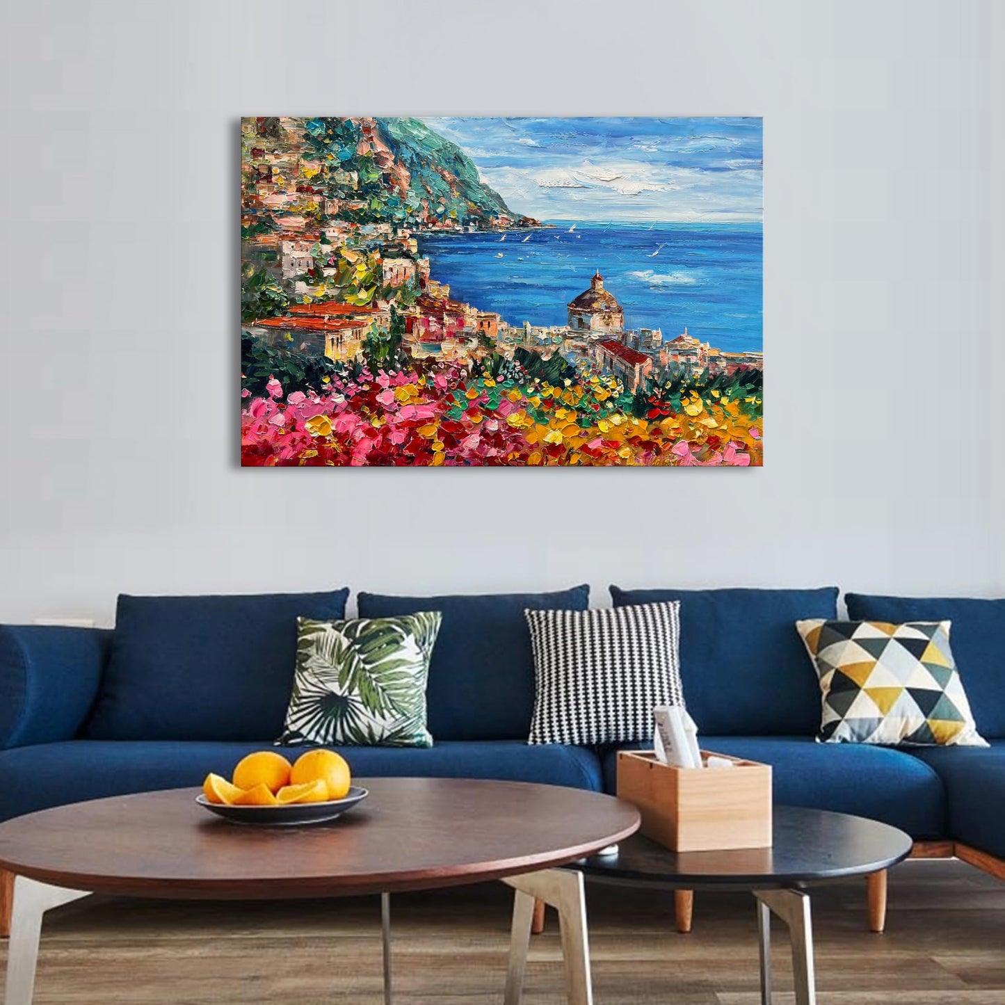 Diathou Art Hand Painted Seaside Town Landscape Oil Painting Modern Abstract Art Home Wall Deco Art 30x45 inches