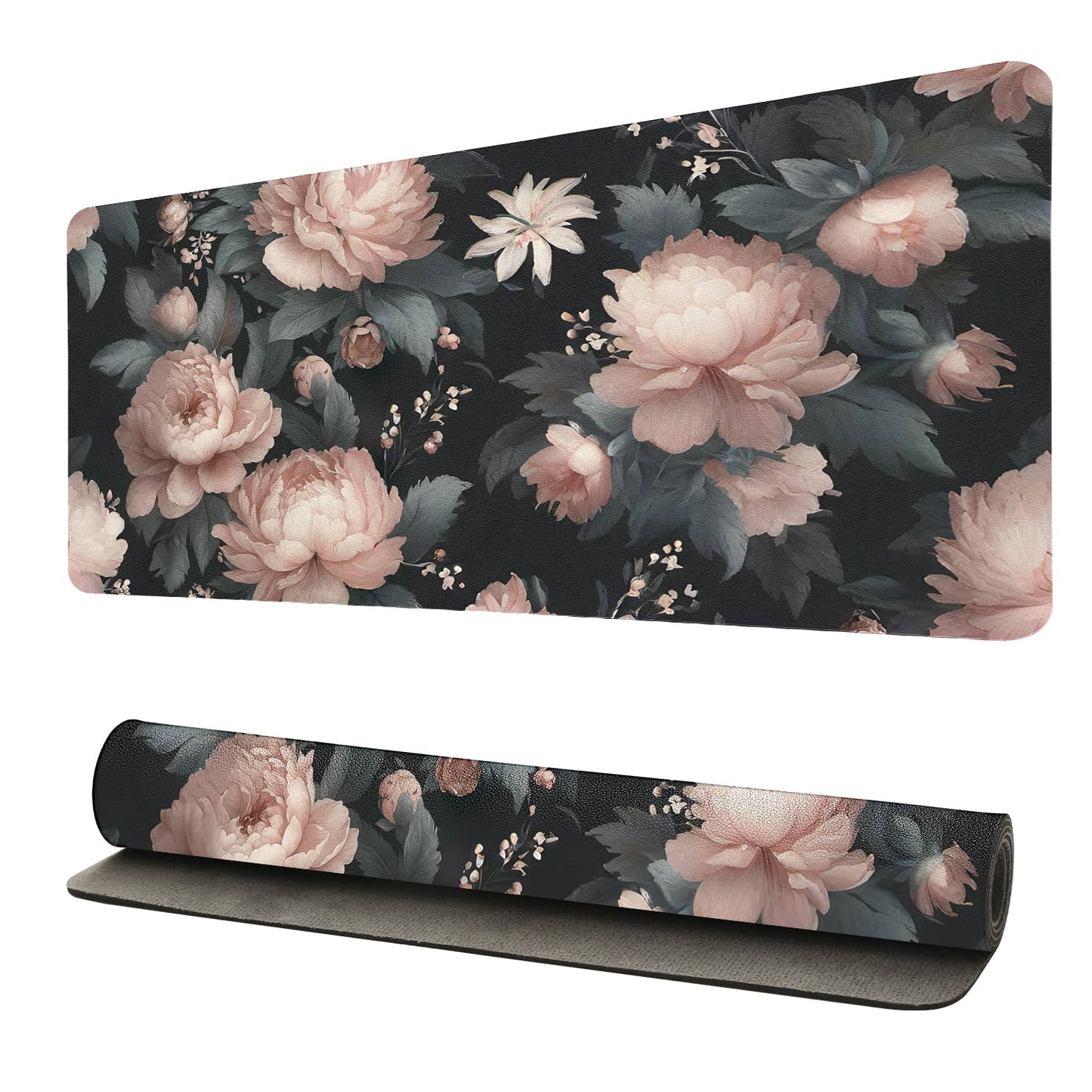 Luxurious Peony Floral Desk Mat, Elegant PU Leather Desk Pad for Women - Large Non-Slip Office Mat for a Stylish & Protected Gaming & Home Workspace(23.6x11.8 Inch)