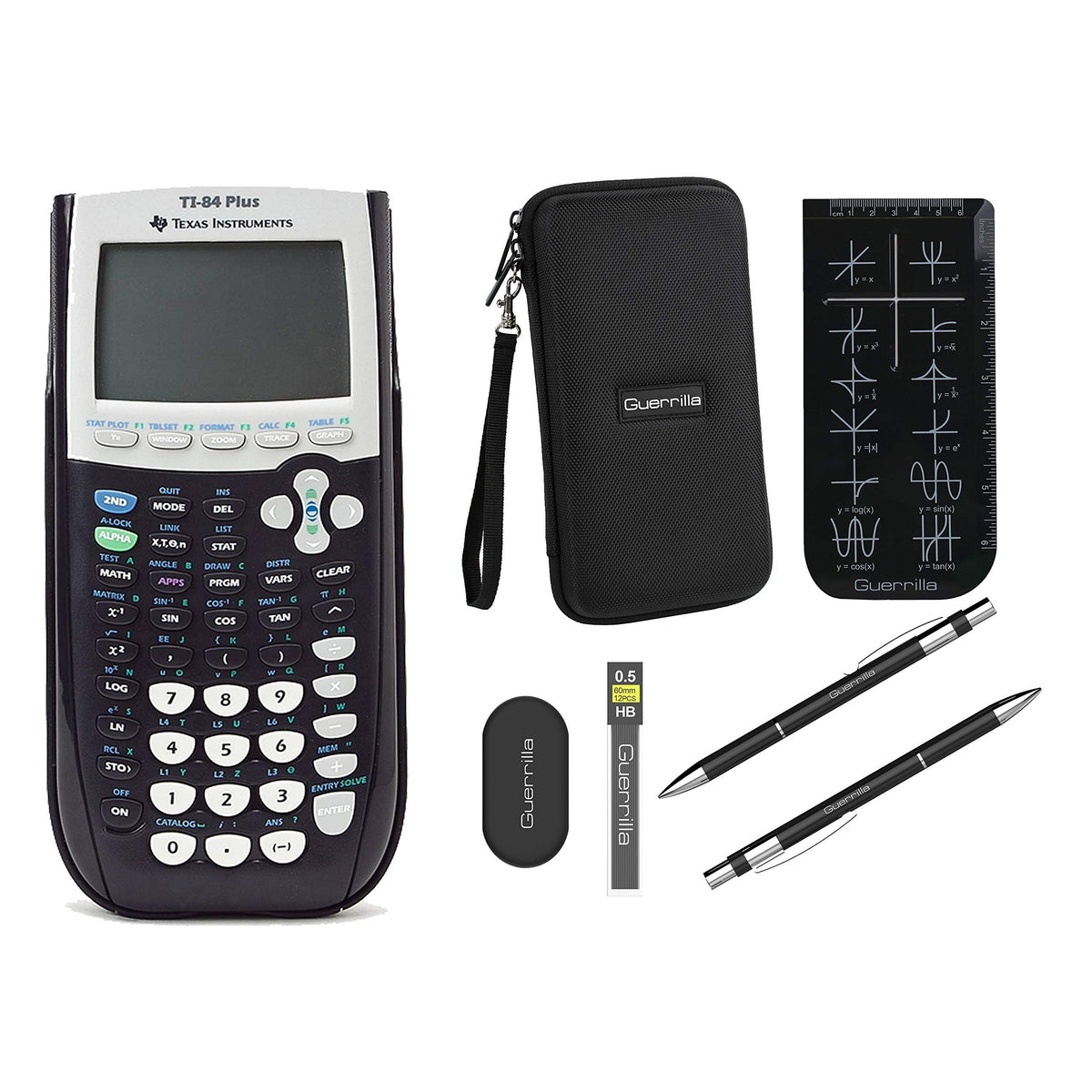 Texas Instruments TI-84 Plus Graphing Calculator + Guerrilla Zipper Case + Essential Graphing Calculator Accessory Kit (Black)