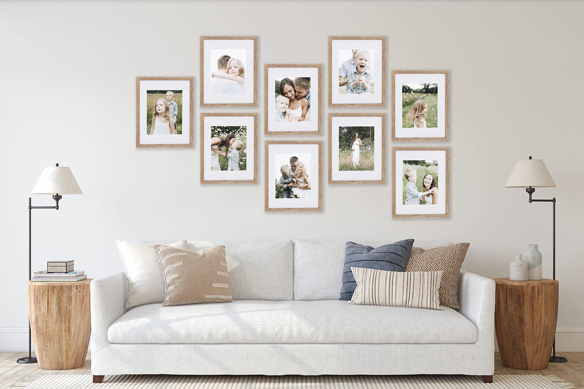 Sheffield Home 9 Piece Gallery Wall Frame Set, 11x14 Inch, Light Natural