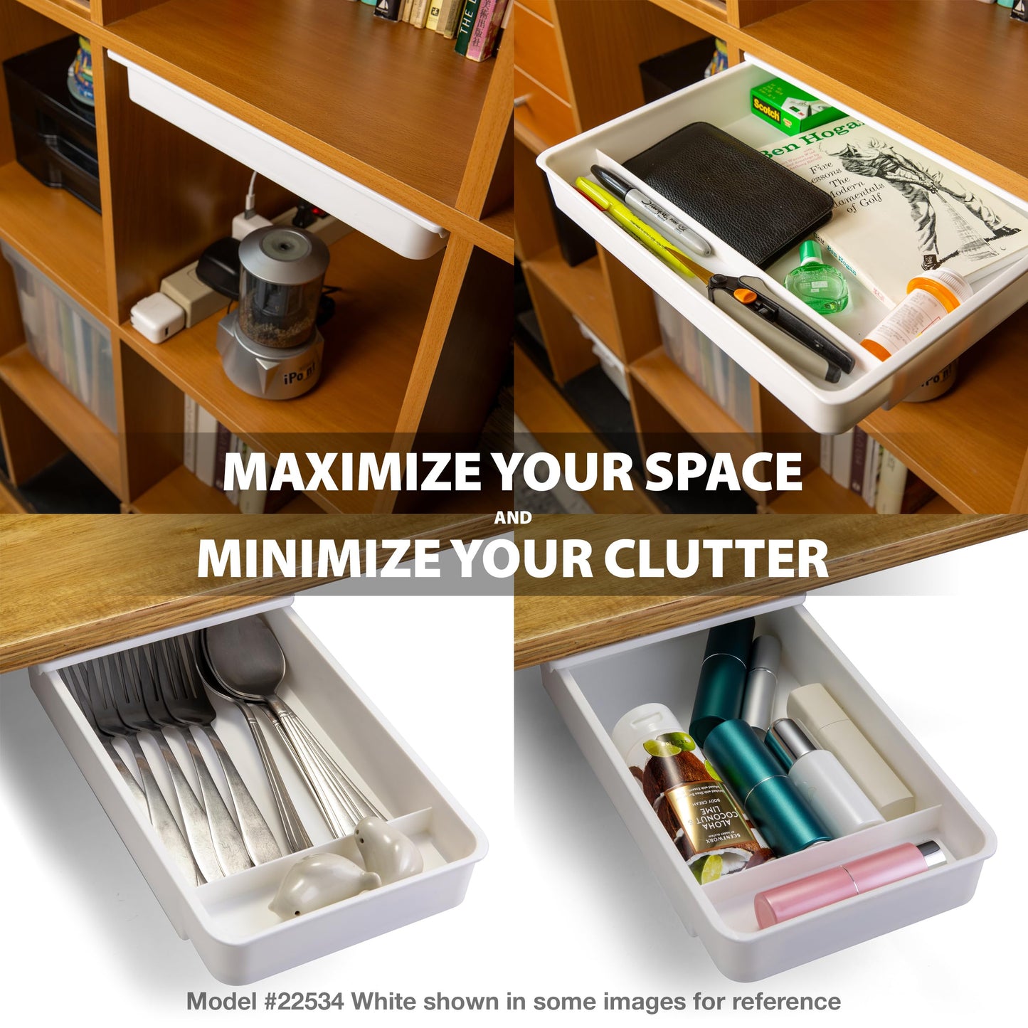 Officemate Large Self-Adhesive Under Desk Drawer, White, 12.5" x 10.75" x 1.875" (22556)