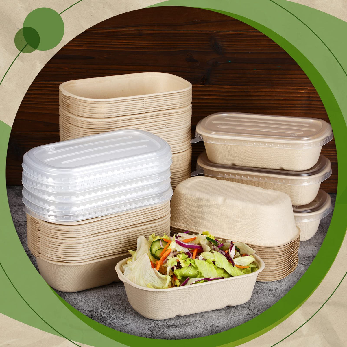 Remerry 100 Sets 23 oz Disposable Bowls with Lids Paper Meal Prep Containers Disposable Paper Food Containers Throw Away Lunch Salad Bowls for Restaurant Party Serving