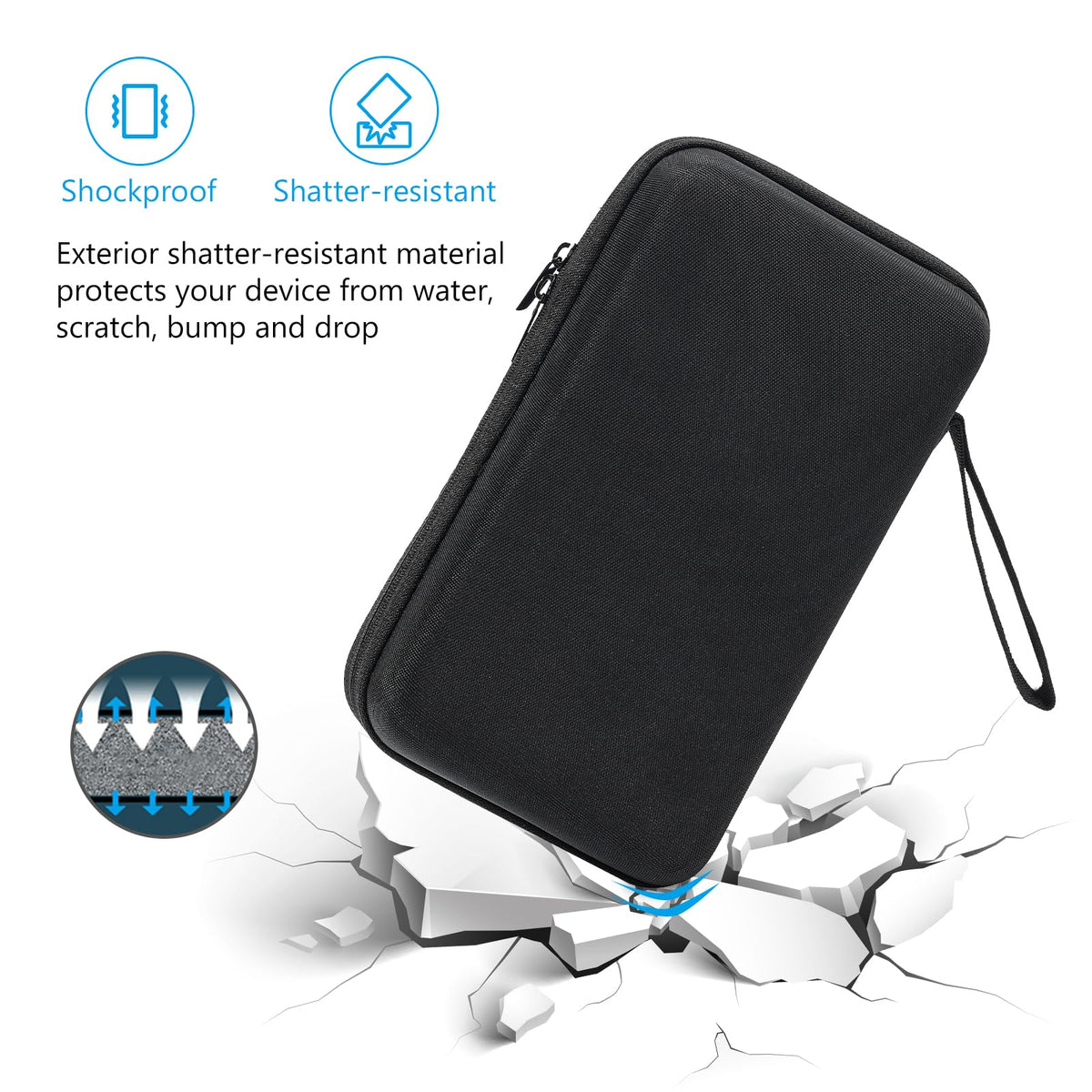 ProCase Large Hard Travel Electronic Organizer Case for MacBook Power Adapter Chargers Cables Tech Organizer Hard Drive USB Flash Disk SD Card Portable Electronics Accessories Bag -Black