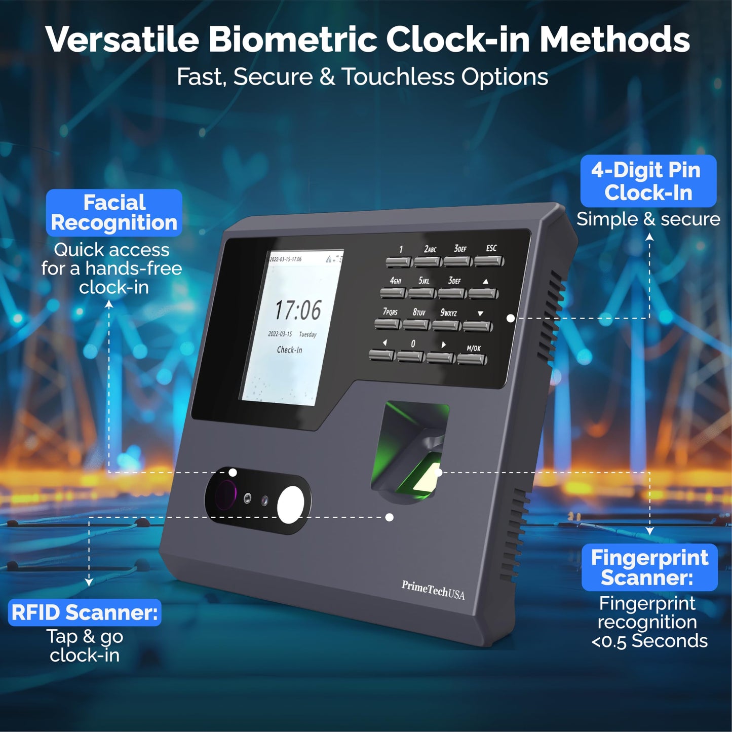 PrimeTechUSA T200 Time Clock for Small Business | No Monthly Fees Clock in Machine for Employees | Time Card Machine | Time Clock Punch Machine | Timeclocks Small Business | Easy Employee Reporting!