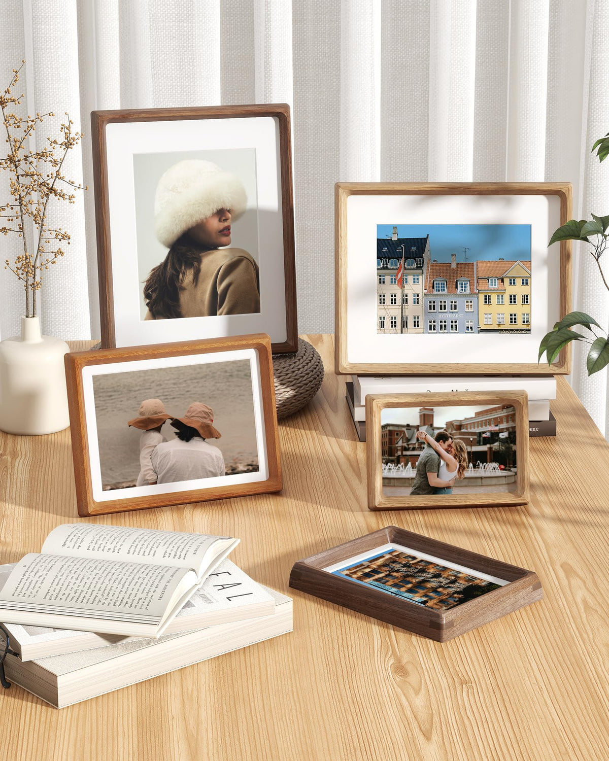 RICHFOCUS 4x6 Picture Frame USA-Sourced Natural Walnut Solid Wood Photo Frame Handcrafted Rounded Corner Wooden Frame with Real Glass Display Photos 3x5 with Mat or 4x6 Without Mat