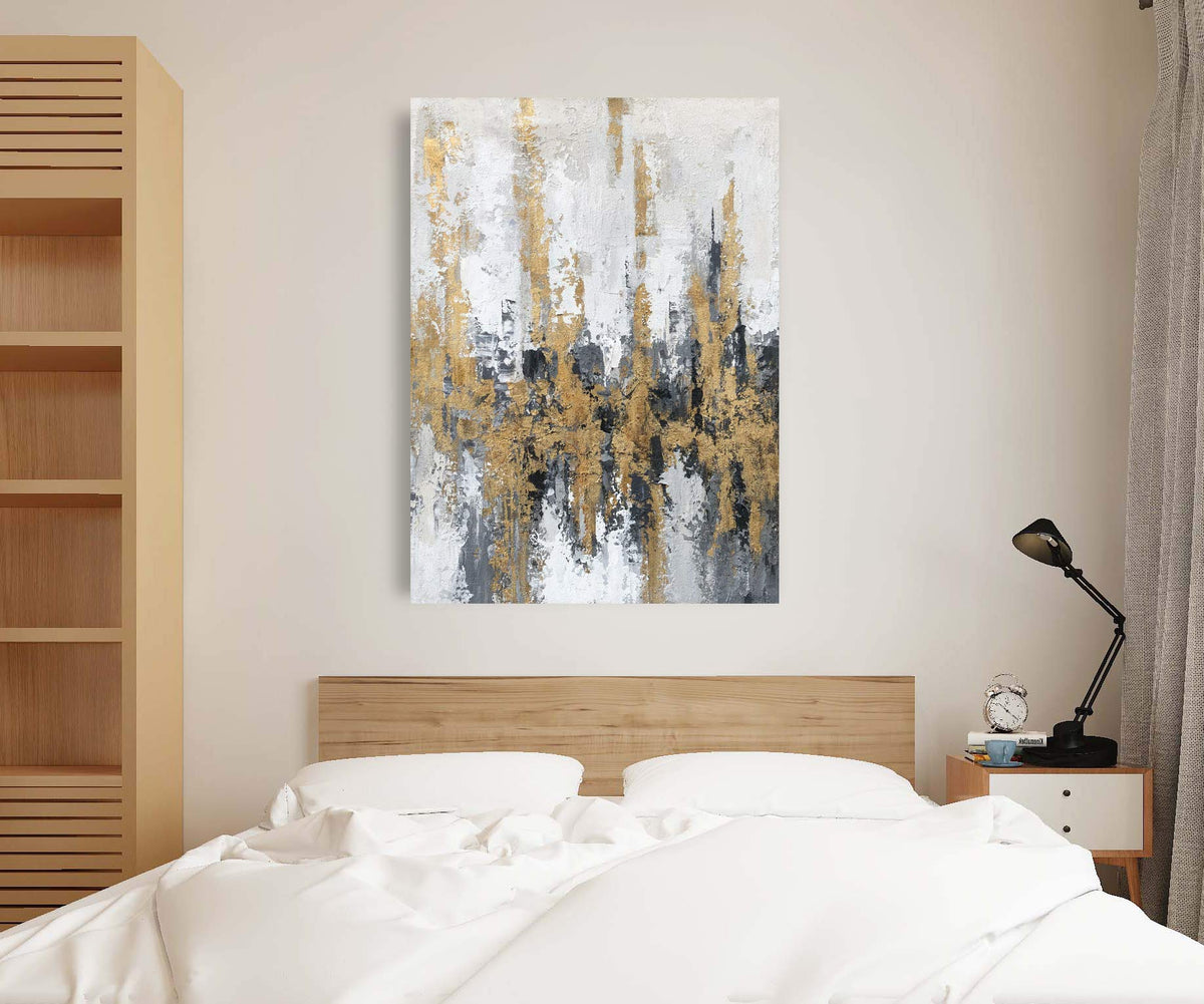 Yihui Arts Modern Abstract Skyline Canvas Wall Artwork with Gold Foil for Office Decoration