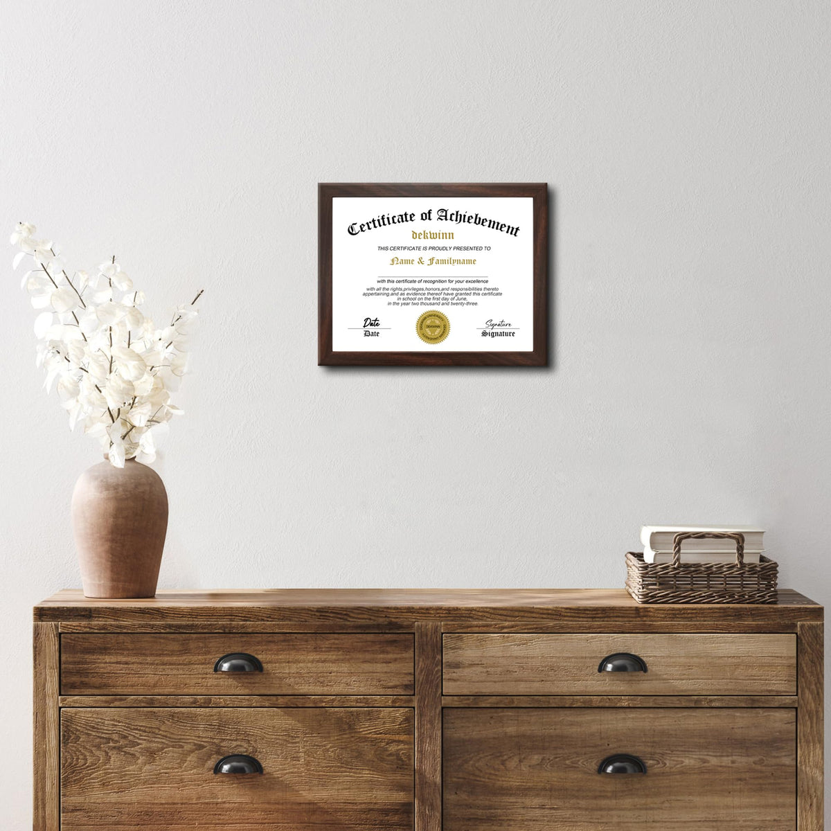 DEKWINN,8.5x11 Diploma Frame,1 Pack Certificate Document Frame with High Definition Glass,Picture Frame for Wall and Tabletop Display in Walnut