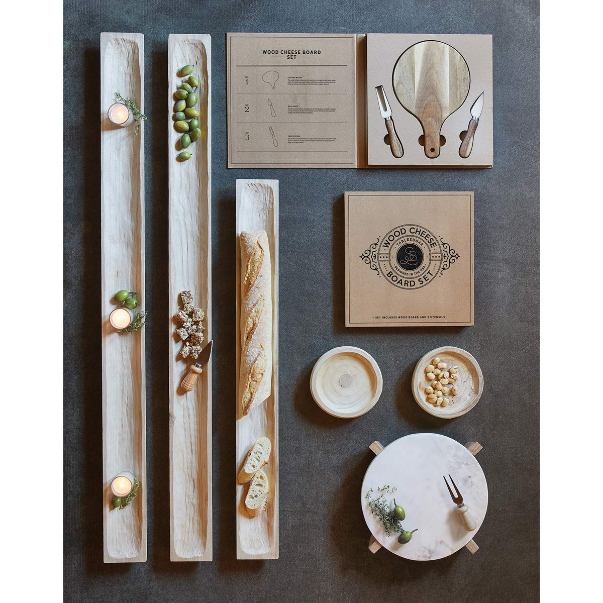 Santa Barbara Design Studio Gift Set Kitchen Essentials TableSugar Kraft Cardboard Book Gift Box, 3-Pieces, Wood Cheese Board Kit