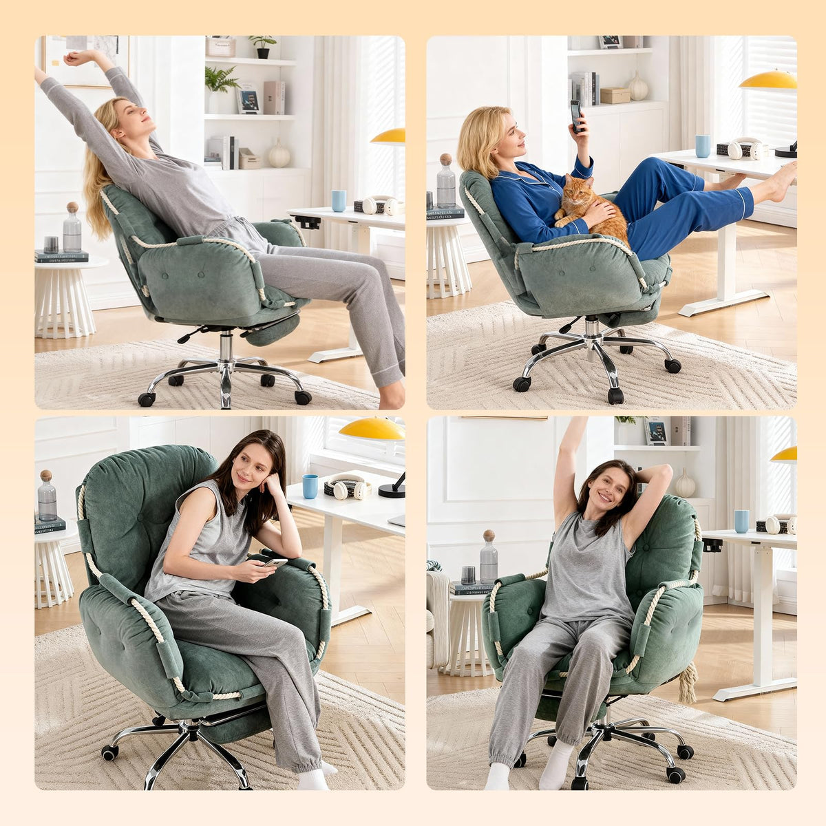 Criss Cross Office Chair with Foot Rest Flip Armrests for Pets and Comfortable Cross Legged Office Chairs for Women Reclining Office Chair Desk Chair Comfy Vanity Chair with Back and Wheels Green