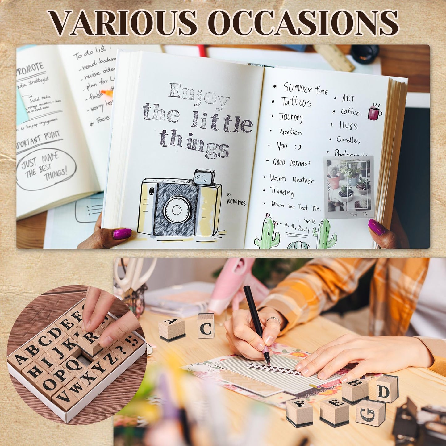 Marspark 66 Pcs Wooden Alphabet Number Stamps Small Letters Wooden Rubber Number Letter with Symbols for Rubber Stamps, DIY Projects, Arts and Crafts, Scrapbooking