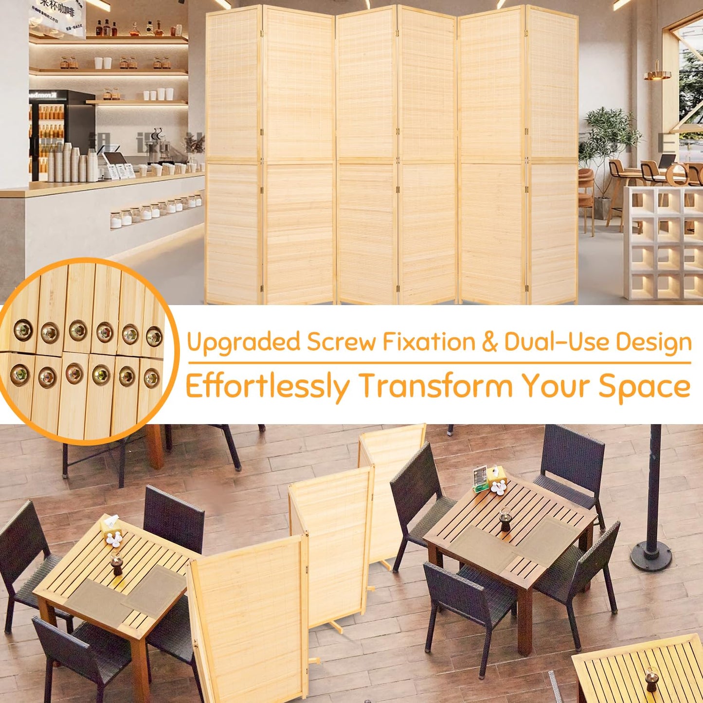 JVVMNJLK Room Divider, 5.6 FT Tall Folding Privacy Screen, Partition Divider for Room Separation, Portable Freestanding Wall Divider for Room, Bamboo Mesh Woven Design, (Beige, BM-6-Panel 67”)
