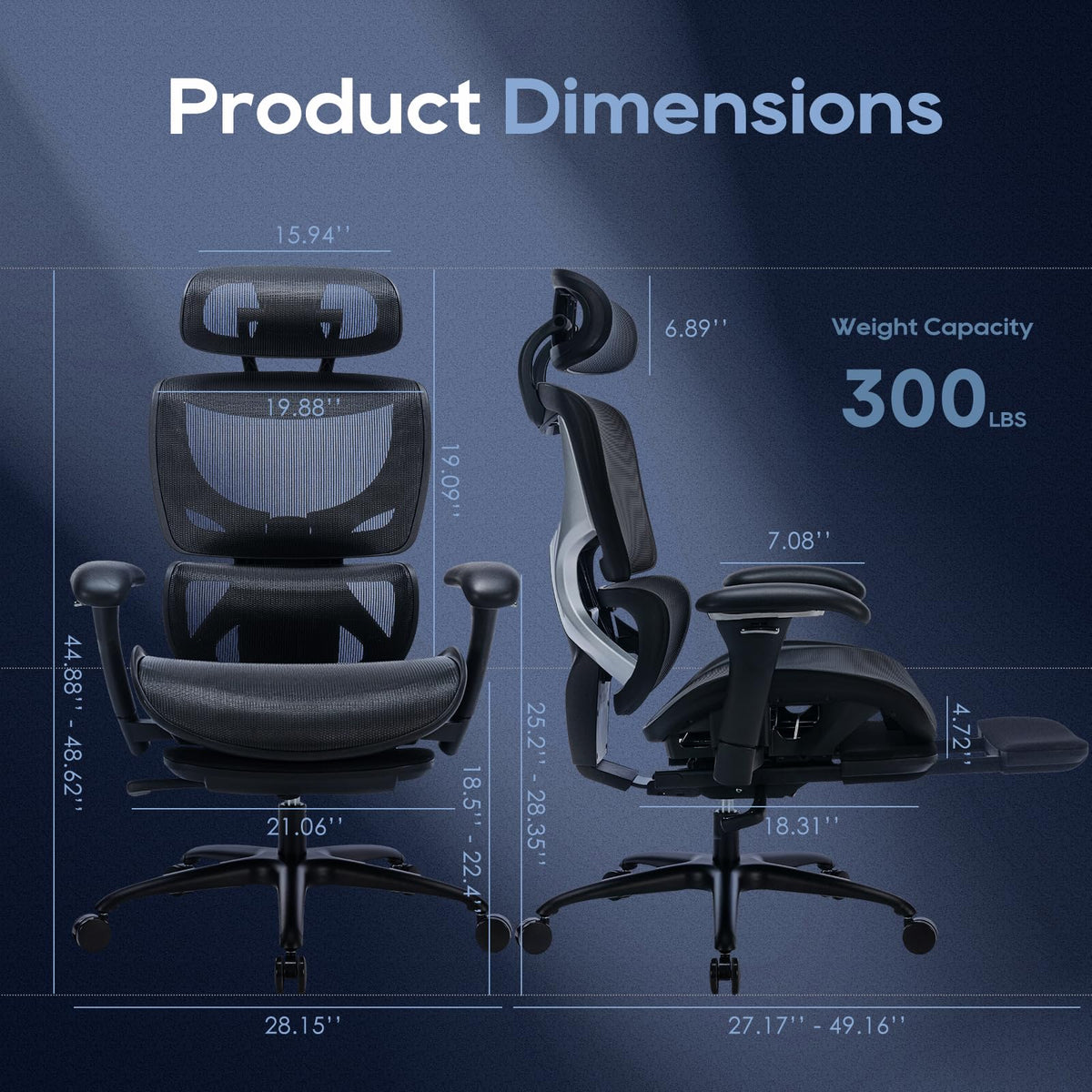 COLAMY Ergonomic Mesh Office Chair with Footrest, Executive High Back Computer Desk Chair with Wide Headrest and Adjustable 3D Arms, Backrest, Tilt Lock and Lumbar Support(Black)