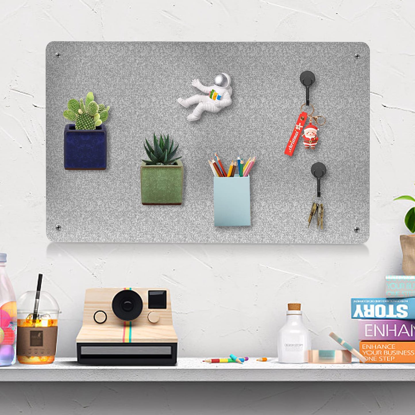 17.7" x 11.8" Metal Magnetic Board - Magnet Bulletin Board to Display Magnetic Letters Numbers Animal, Poetry, Spice Jars, Notes, Photos, Suitable for Wall, Refrigerator, Cubicle, Cabinet