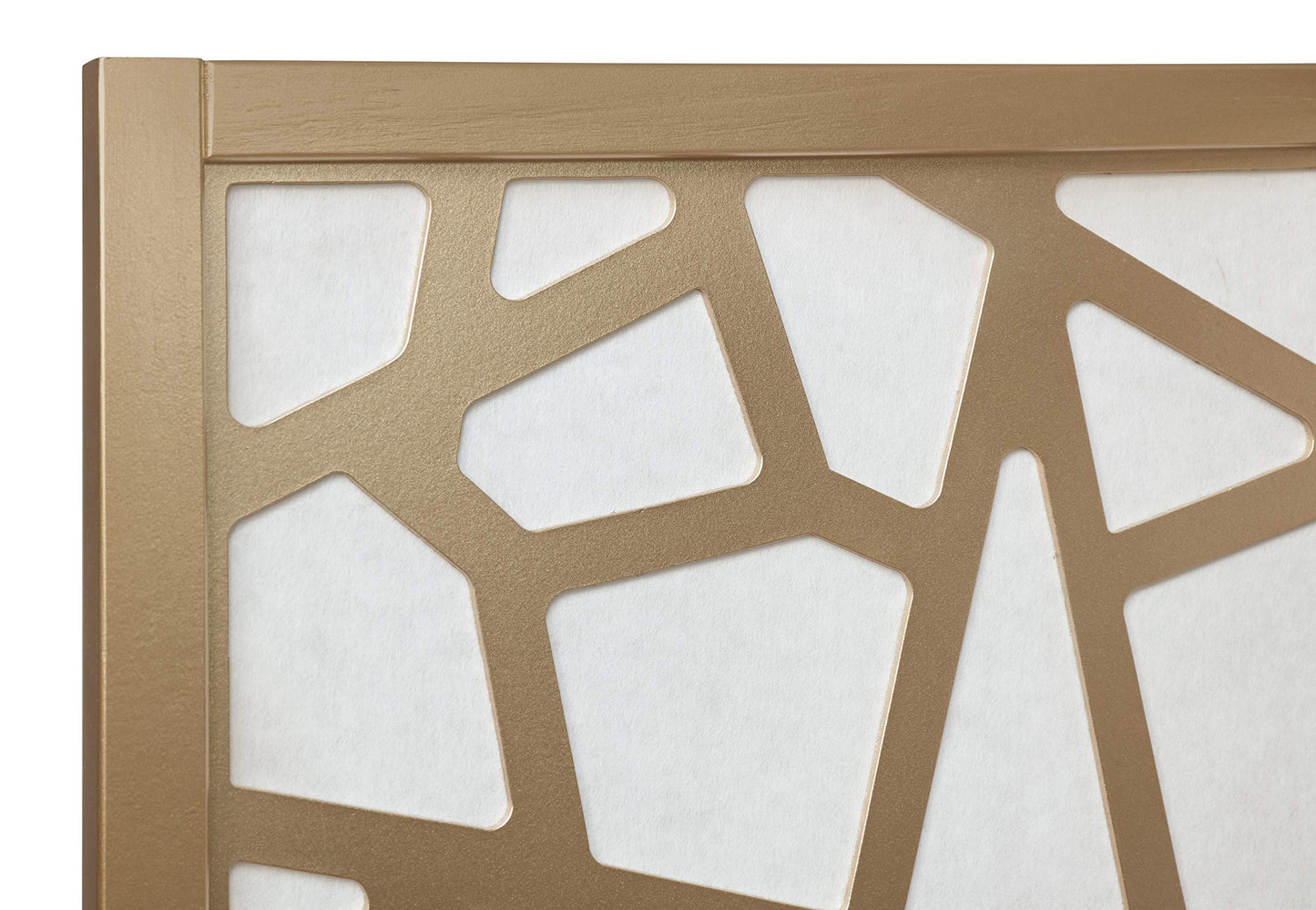 Roundhill Furniture Giyano 4 Panel Screen Room Divider, White Screen with Gold Frame