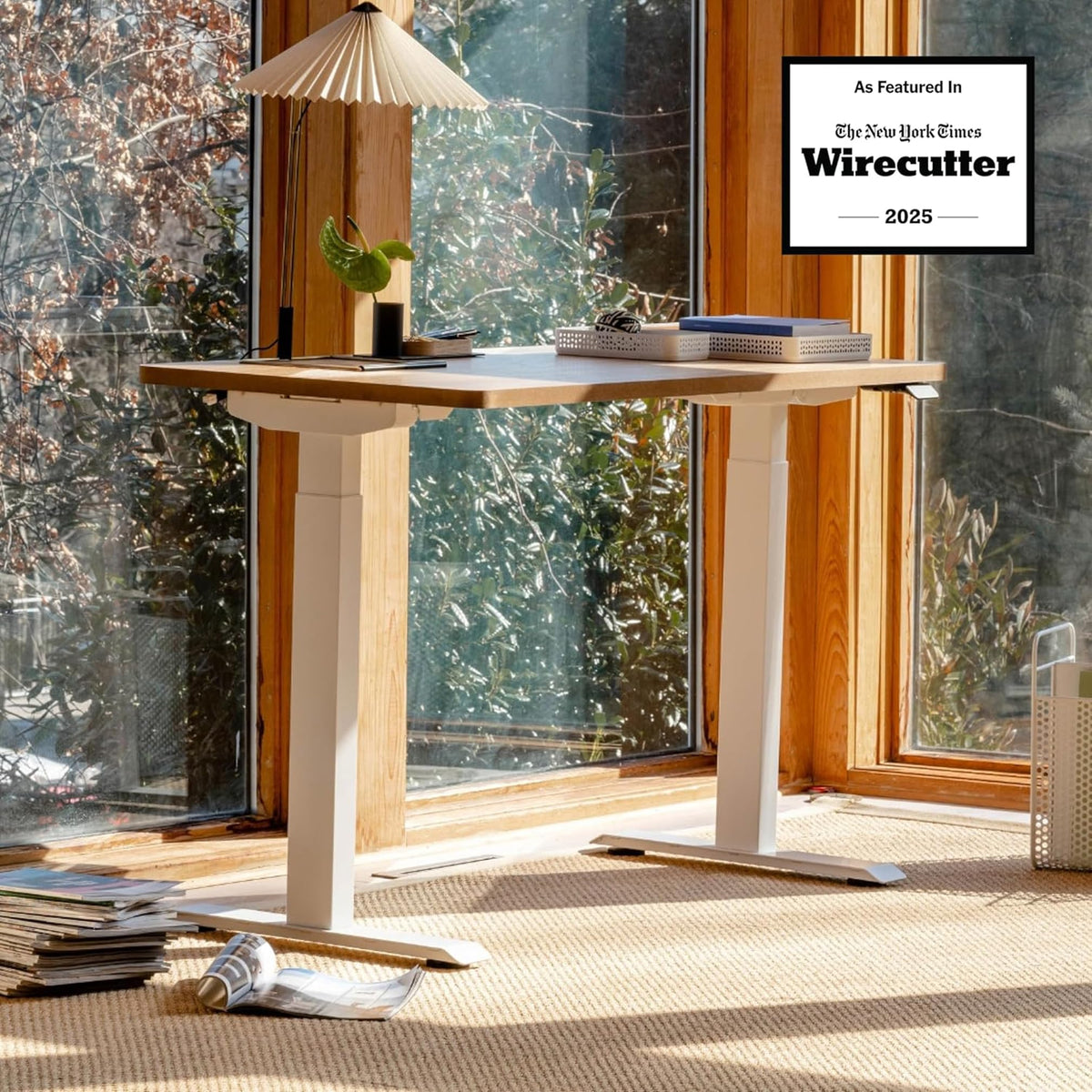 Branch Duo Standing Desk 36 Inches - Adjustable Standing Desk with 20” Range - OLED Control Panel - Frameless Design & Compact Size Suitable for Many Spaces - White Base - Walnut Top
