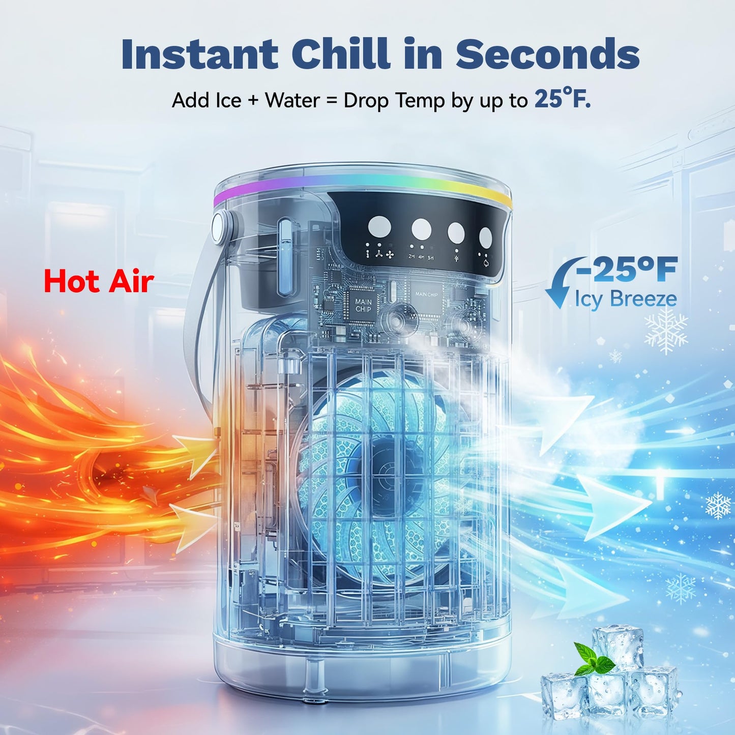 Portable Air Conditioners Desktop AC Unit with Water Ice Cooling Mist, Personal Evaporative Air Cooler Fan Mini Swamp Cooler for Bedroom, Nightstand, Office, Dorm, RV (White)