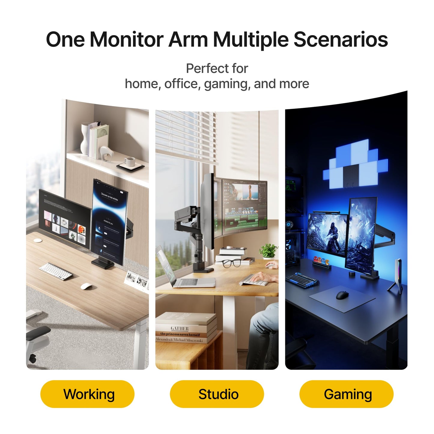 monTEK Dual Monitor Mount Tall Monitor arms for 2 Monitors for 17 to 35 Inch Curved Screen Holds 35 Lbs Adjustable Heavy Duty Monitor Desk Mount Cable Management, VESA 75/100mm