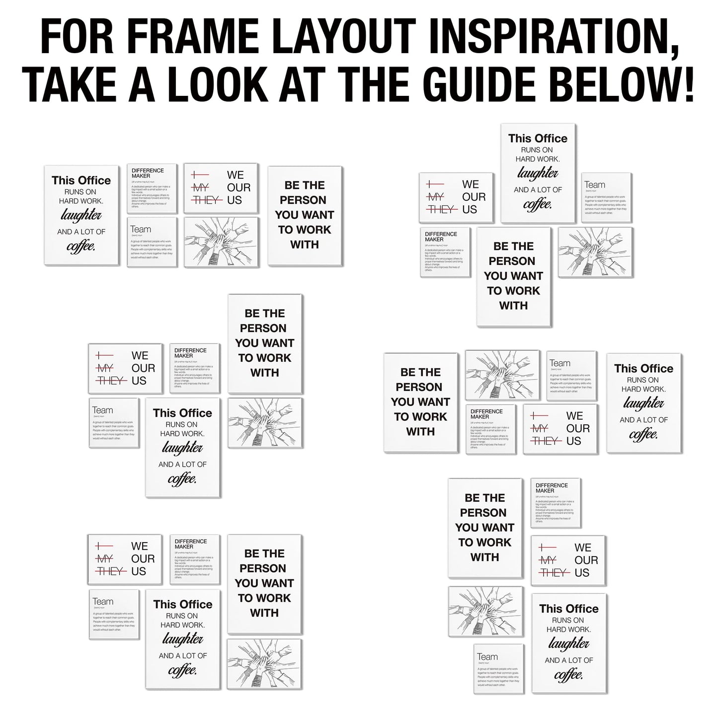 Inspirational Wall Decor for Office Teamwork Wall Art Motivational Posters Set of 6 Framed Modern Office Team Canvas Artwork, Team Gifts
