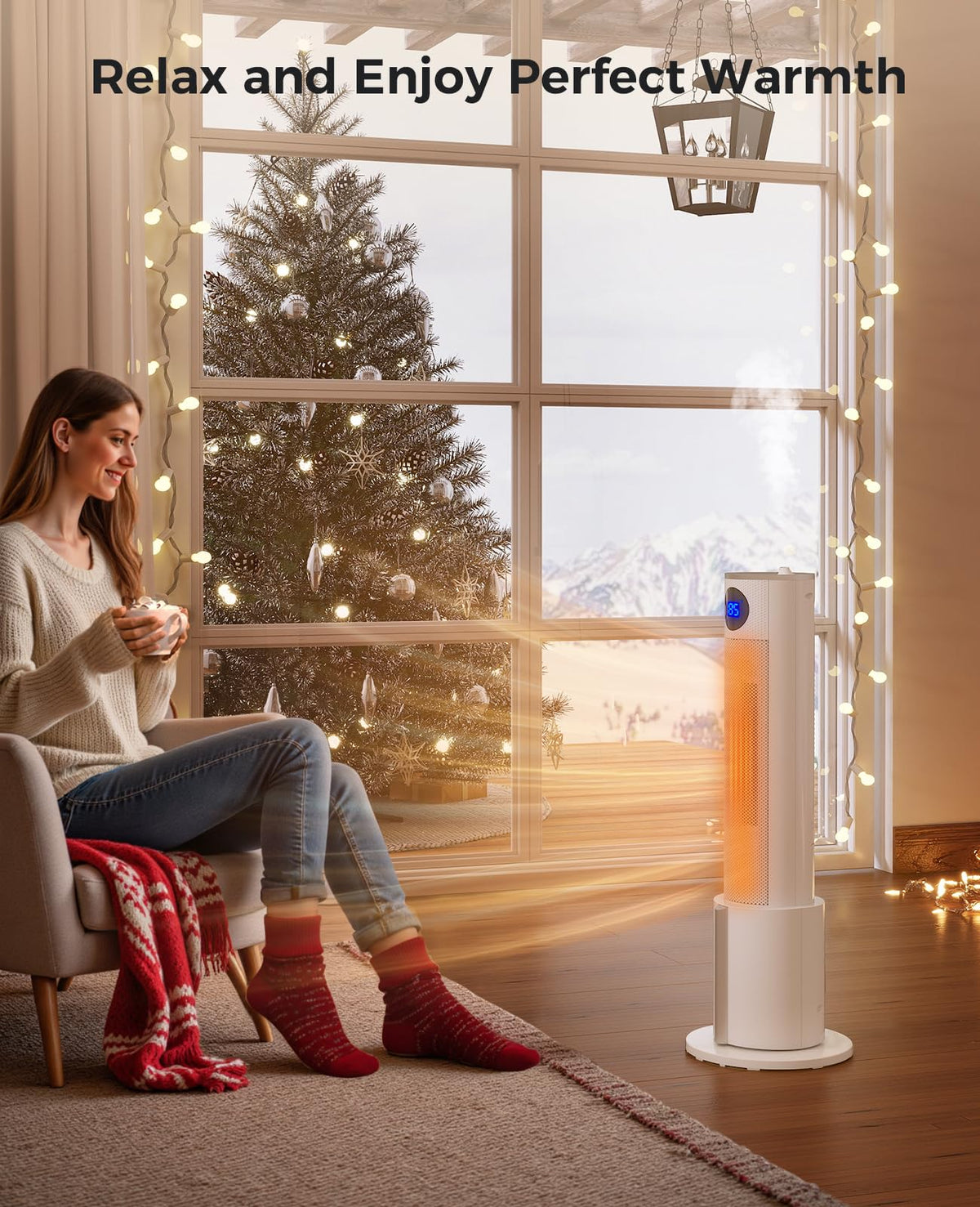 Oylus Space Heater with Humidifier - Portable Tower Heaters for Indoor Use, Remote, Adjustable Thermostat, 3 Heat Modes, Multiple Safety Protection, 12H Timer, Quiet Electric Heater for Bedroom