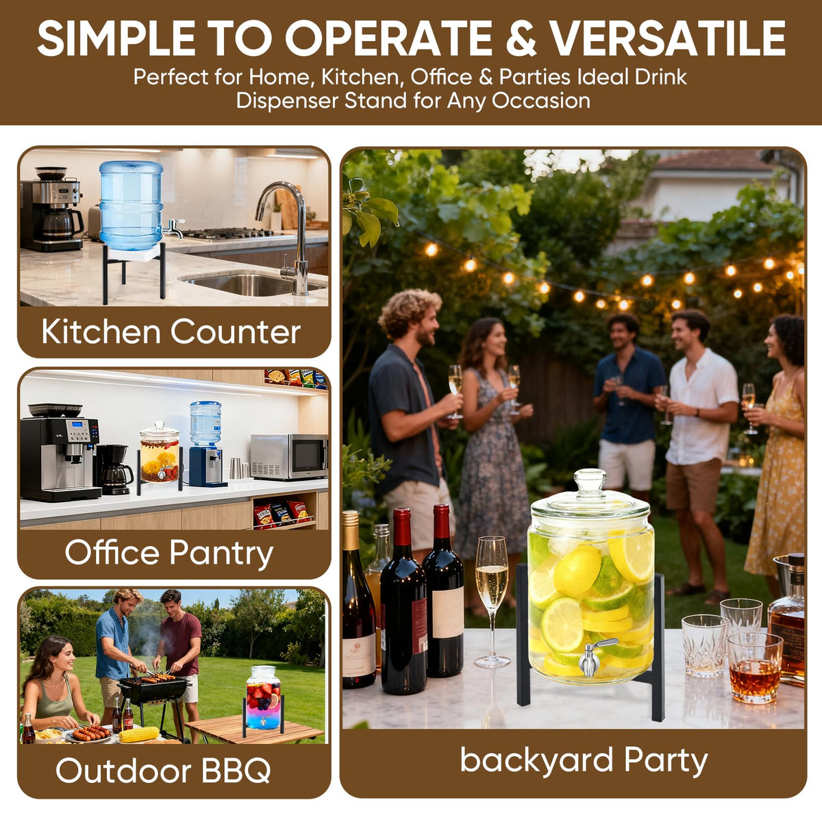 Aivkoif Adjustable Beverage Dispenser Stand - Universal Holder Fits 1 to 3.5 Gallon Drink Dispensers for Party, Wedding, Catering (Stand Only) (Black-1PCS)