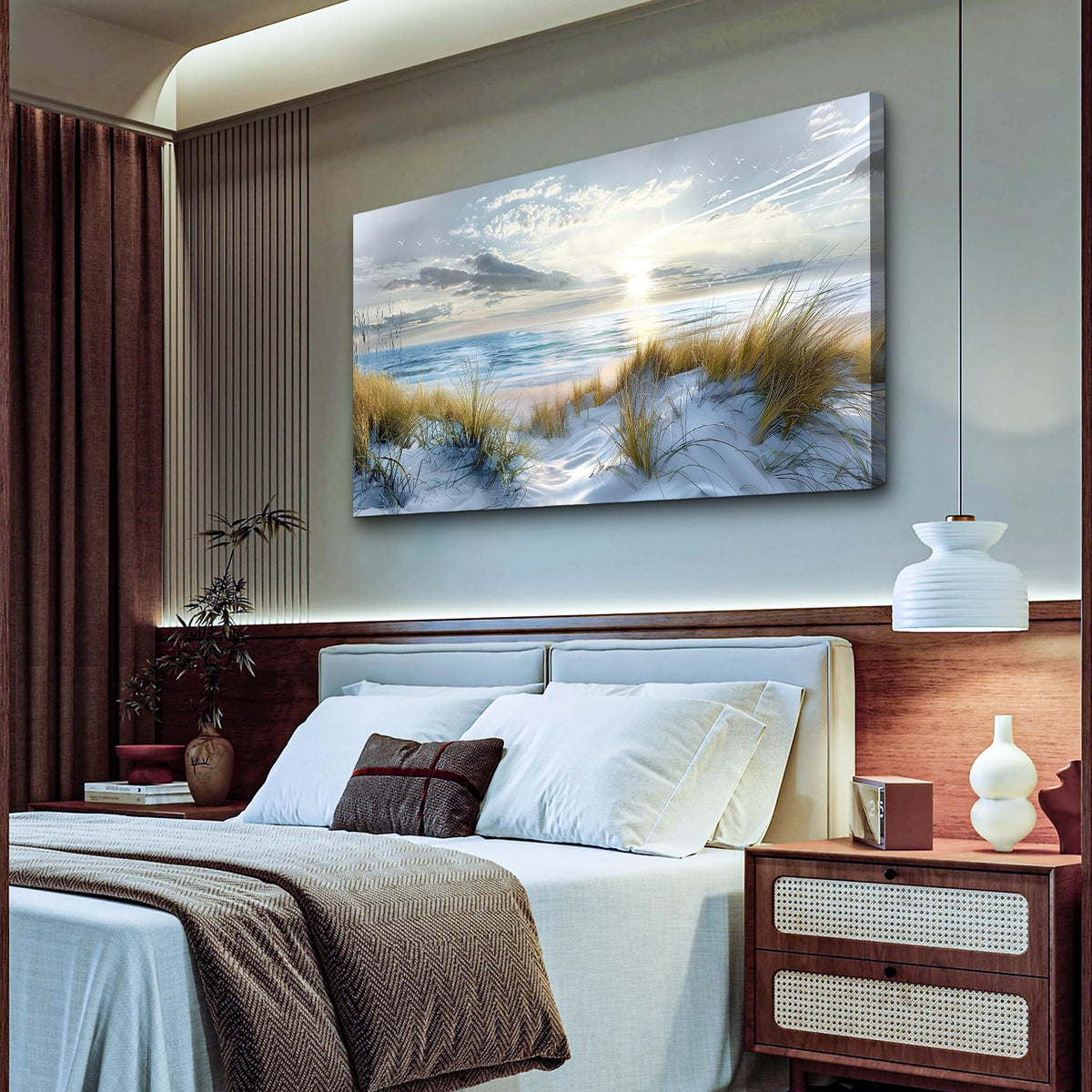 Lapremoly Large Wall Art Canvas for Living Room, Bedroom, Office - Modern Ocean Beach Decor - Blue Sea Landscape Pictures Prints Artwork Home Mural 20"X40"