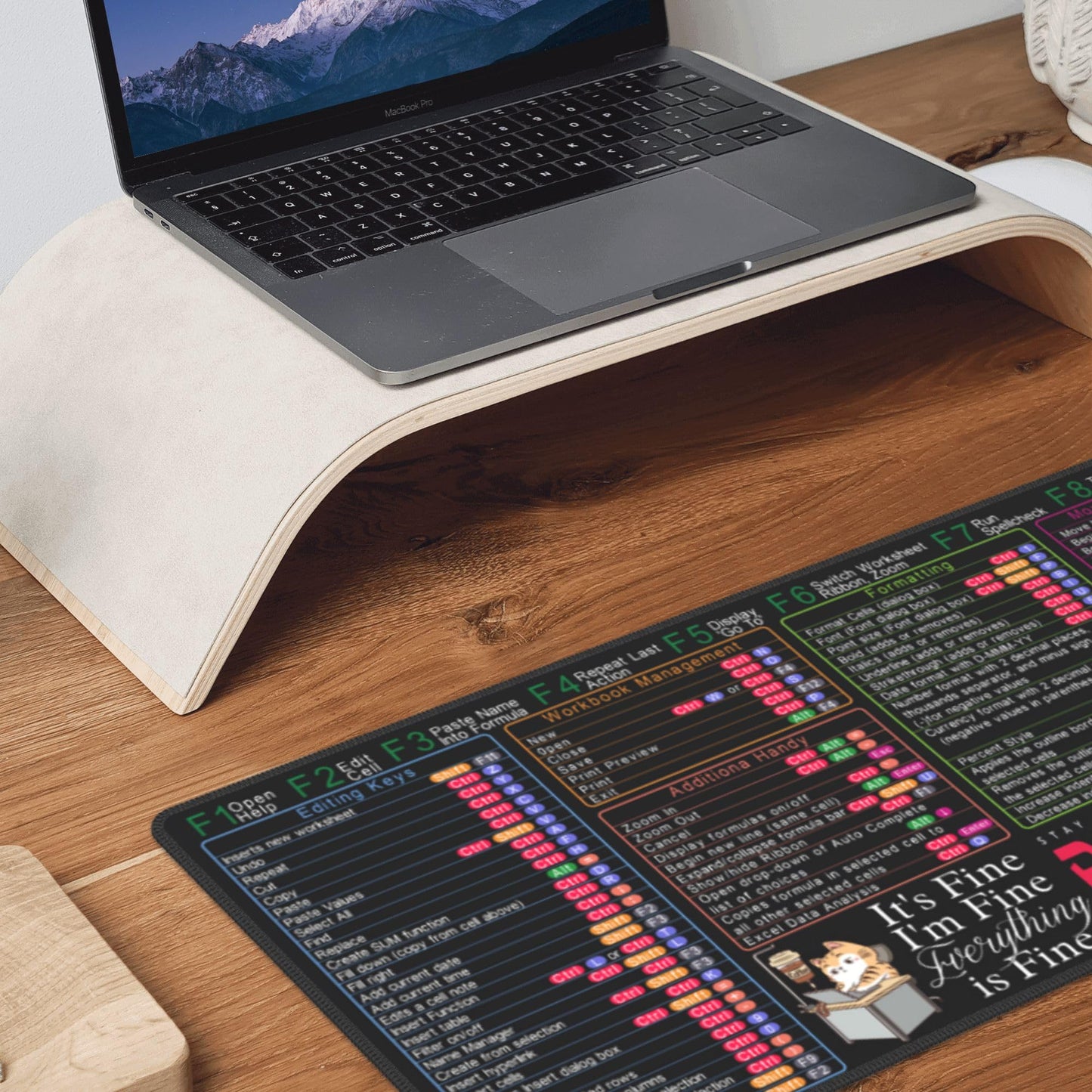 Aoojanu Excel Shortcut Keys Mouse Pad - 31.5 X 11.8 Inch XL Cheat Sheet Gaming Mousepad | PC Office Spreadsheet Keyboard Mat | Non-Slip Stitched Edge