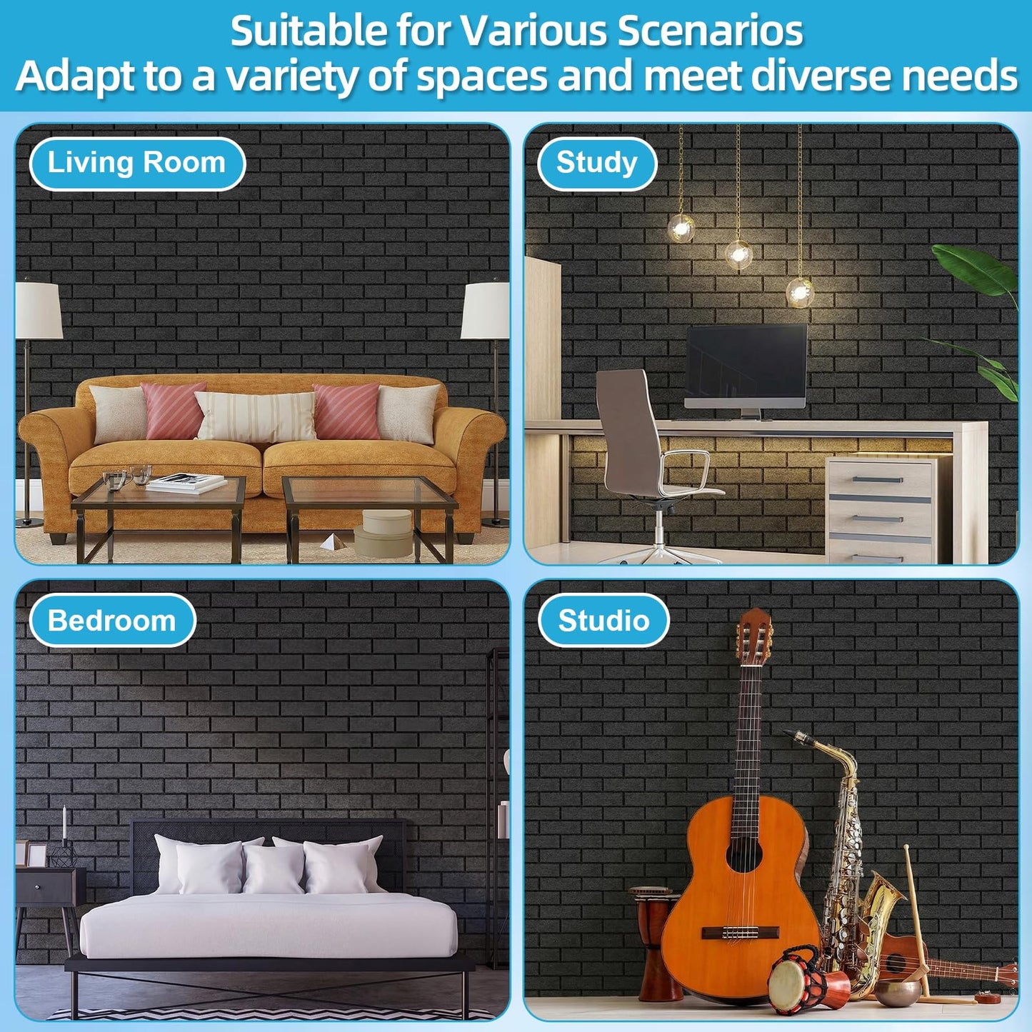 BrightRow 20 Pack Acoustic Panels 12" X 12" Soundproof Wall Panels with Self Adhesive High Density Brick Pattern Sound Absorbing Decorative for Home Office Gaming Room Studio