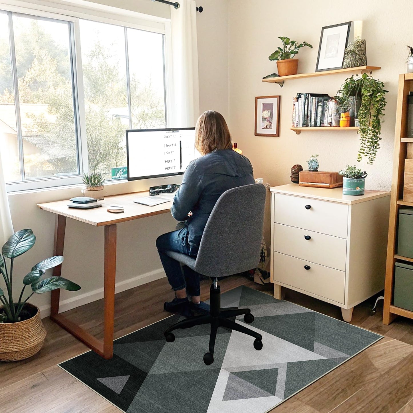 Office Chair Mat for Hardwood Floor & Tile Floor,36"X 48" Heavy Duty Desk Chair Mat for Hard Floors, Under Desk Rug for Rolling Computer Chair,Anti Slip,Low Pile Carpet Protector-Triangle