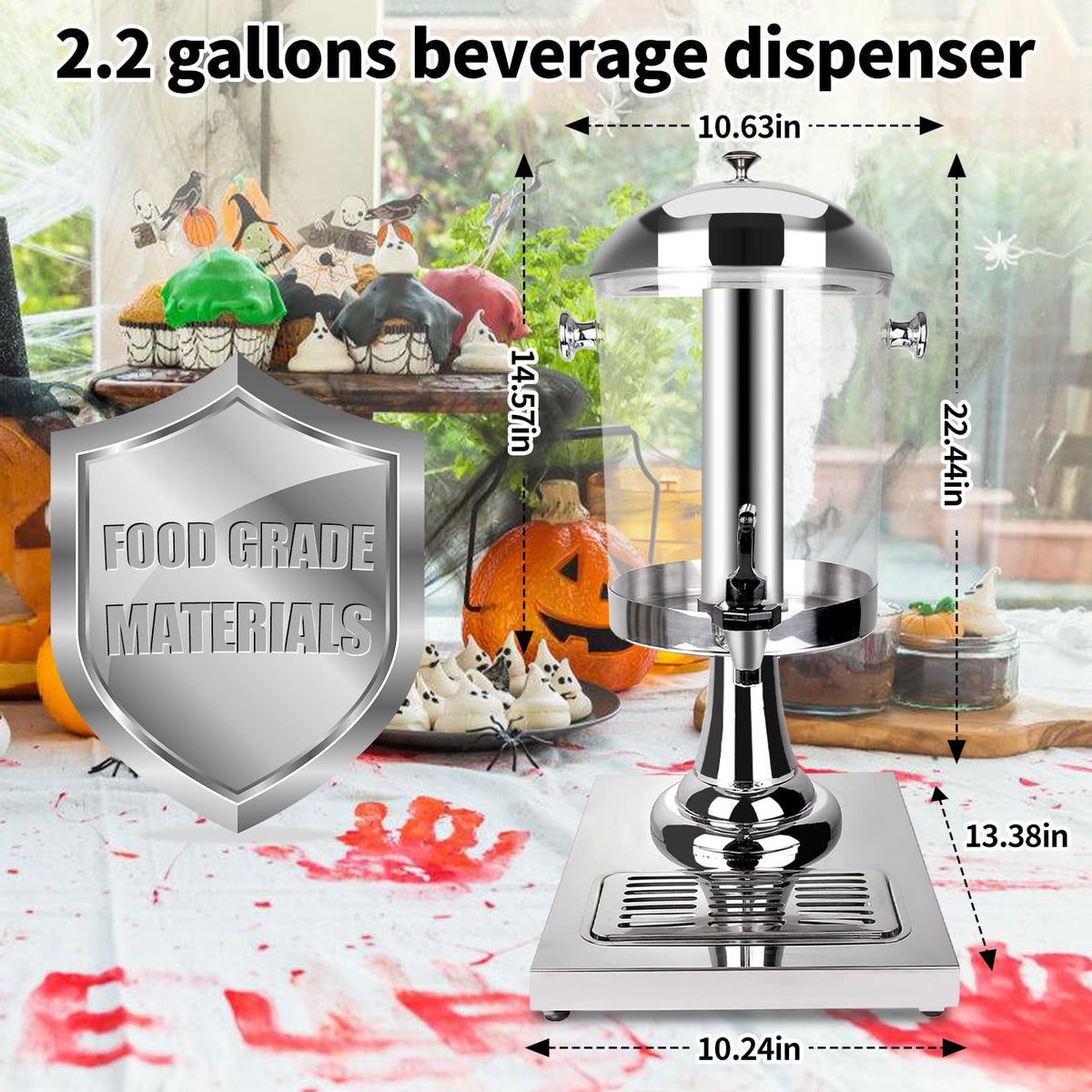 Nalison Drink Dispensers for Parties, Cold Beverage Dispenser with Centre Ice Core and Drip Trays, 2.2 Gallon/8L Stainless Steel Drink Dispensers with Stand and Spigot Buffet Cold Drinks and Beer