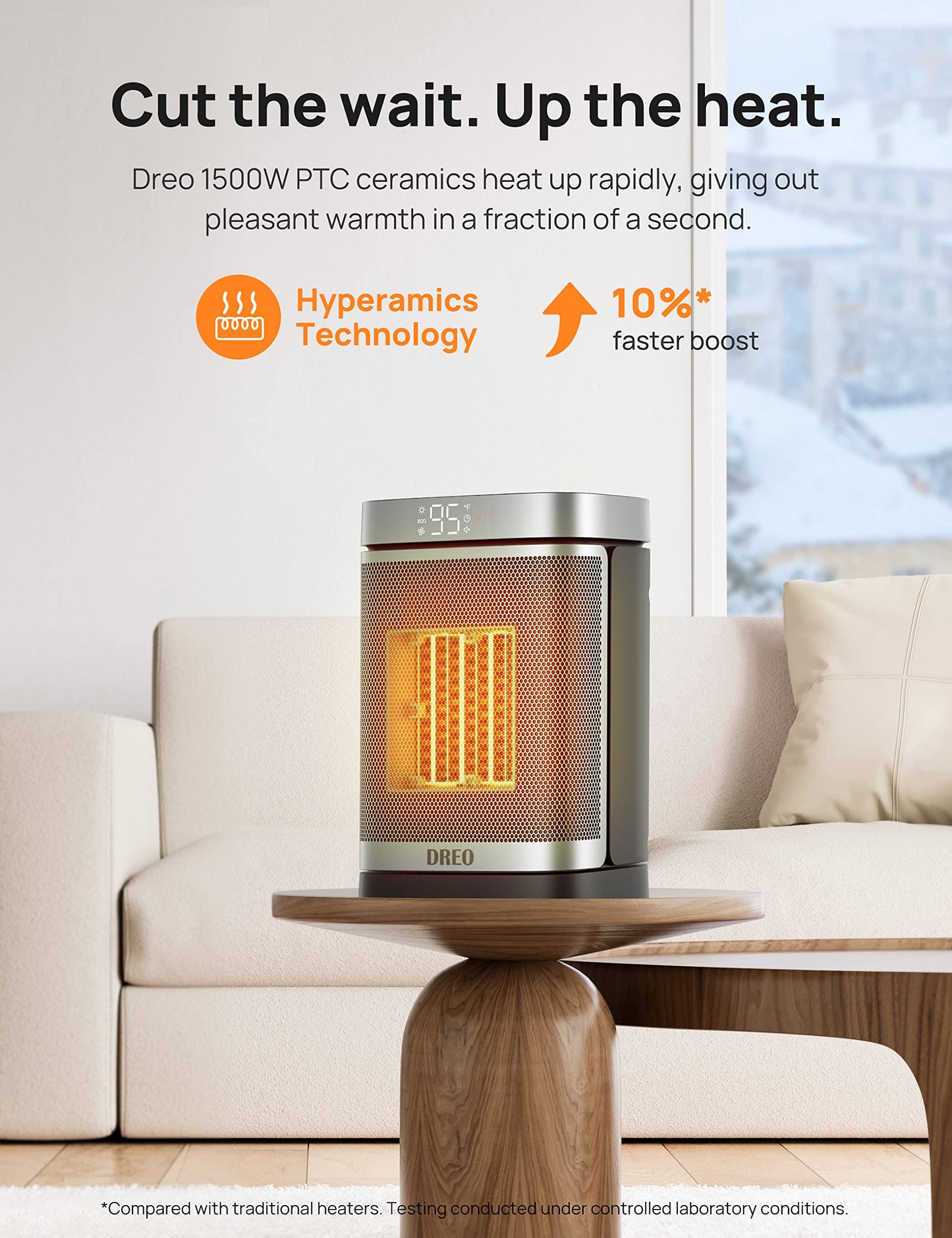 DREO Space Heater for Bathroom and Indoor, Portable Heater, 1500W Safe and Quiet PTC Ceramic Heater, 41-95°F Digital Thermostat, 70°Oscillating, Remote, ALCI Safety Plug, 12h Timer, 5 Modes