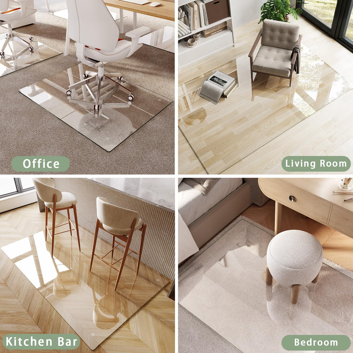 InfiniGlass Tempered Glass Chair Mat 80"x40" – Ultra-Clear Office Chair Mat for Hardwood Floors & Low-Pile Carpets – Heavy-Duty 0.2" Scratch-Resistant Surface with Non-Slip Pads – Supports 1,000 lbs